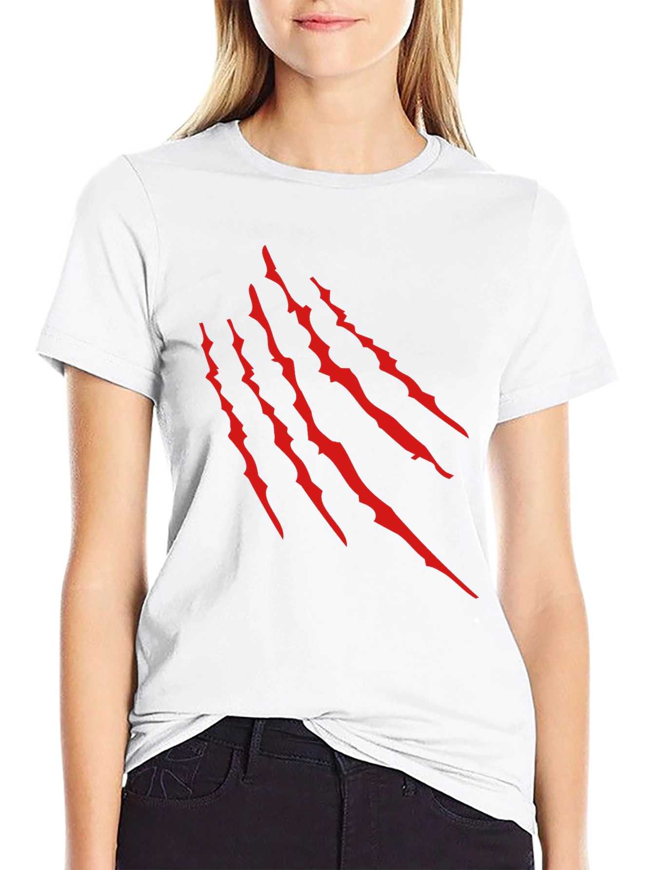 Black T-Shirt with Red Claw Scratch Design