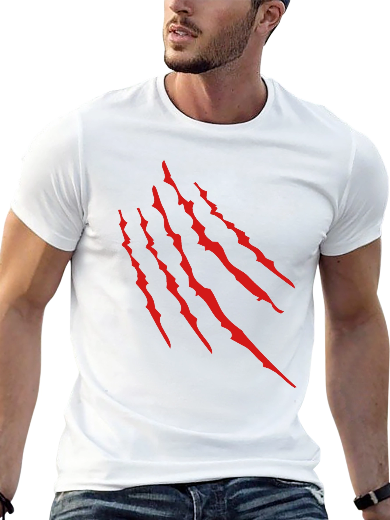 Black T-Shirt with Red Claw Scratch Design