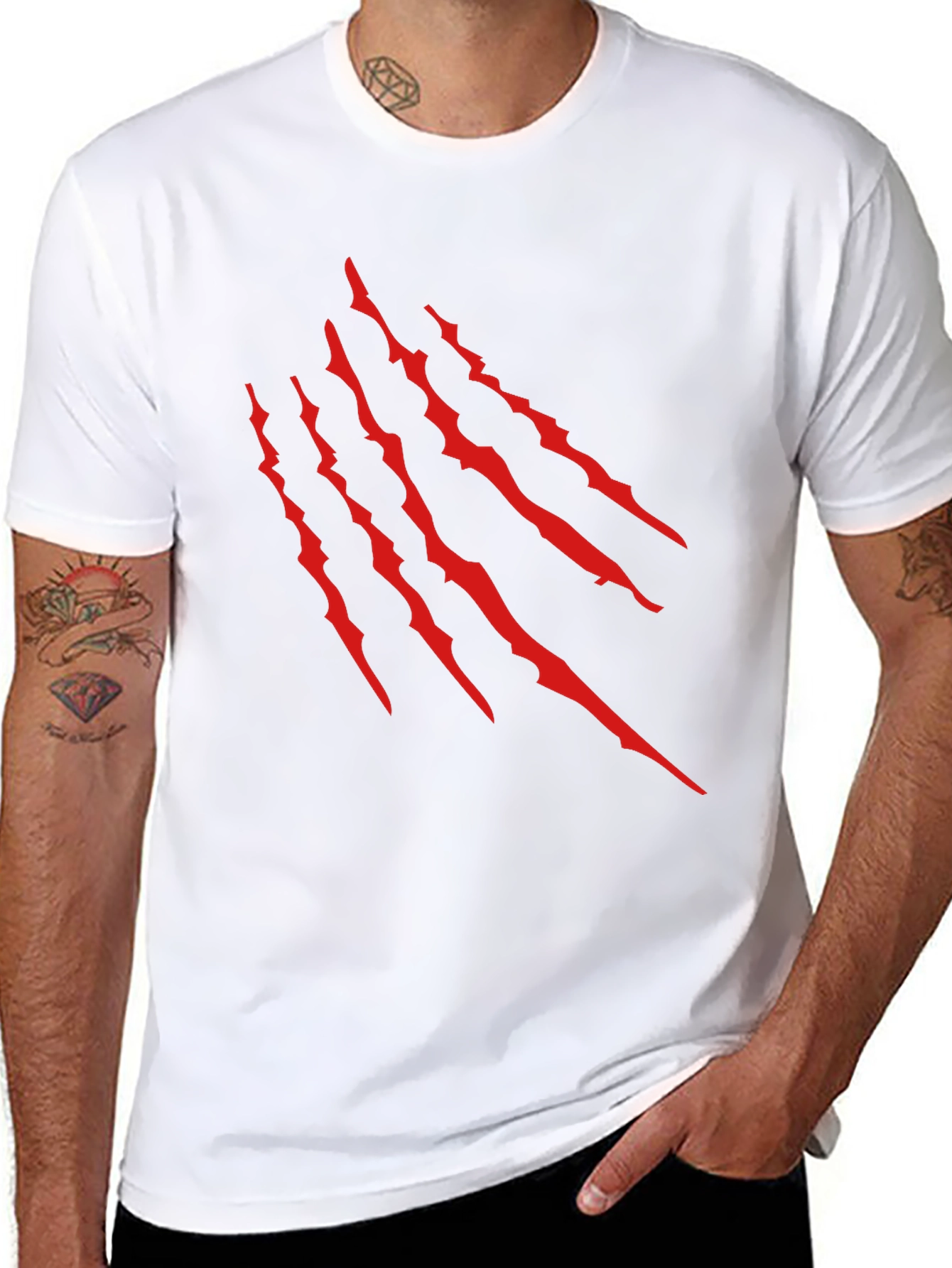 Black T-Shirt with Red Claw Scratch Design