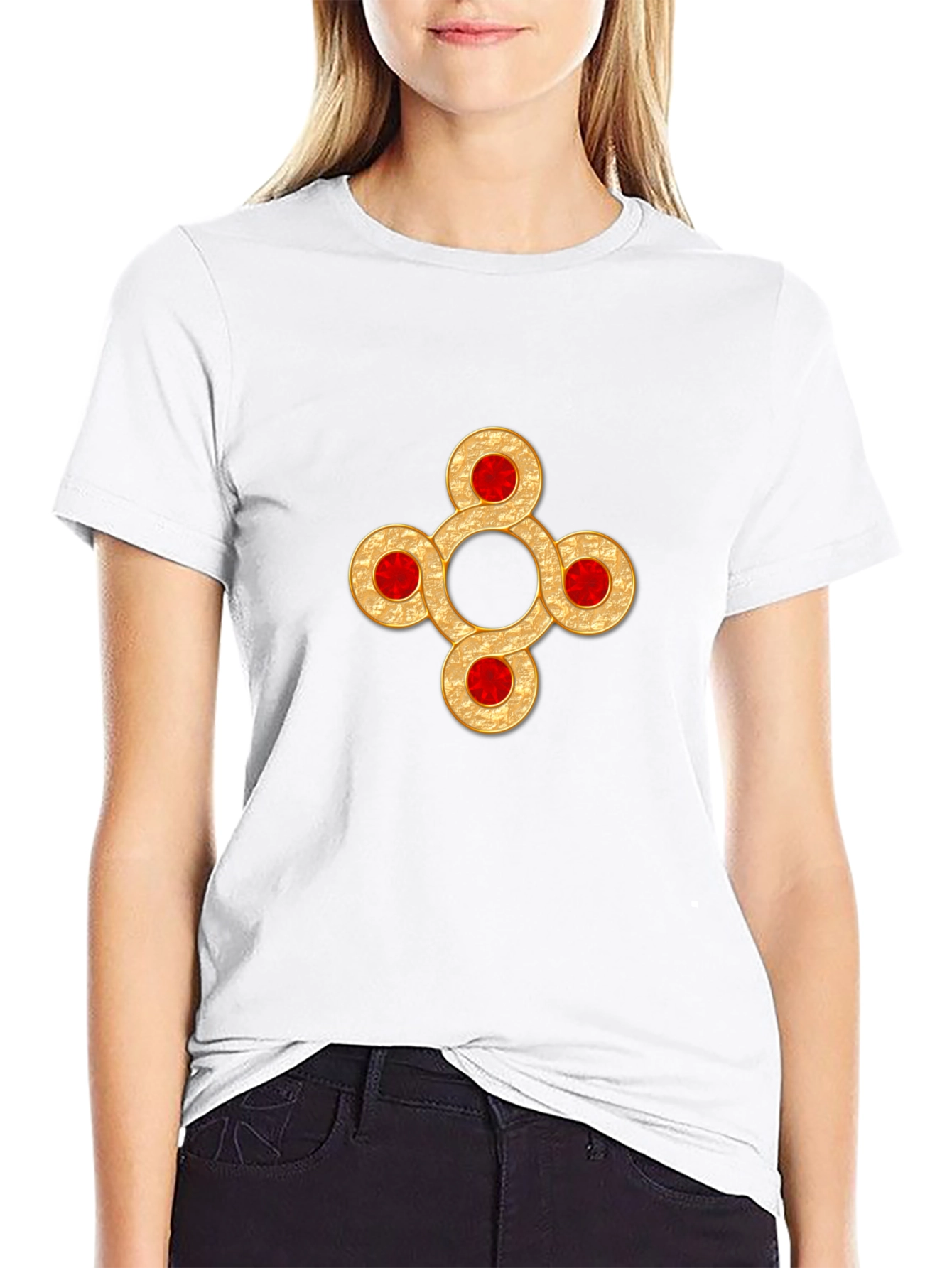 Ornate Golden Jewel Design Black T-Shirt