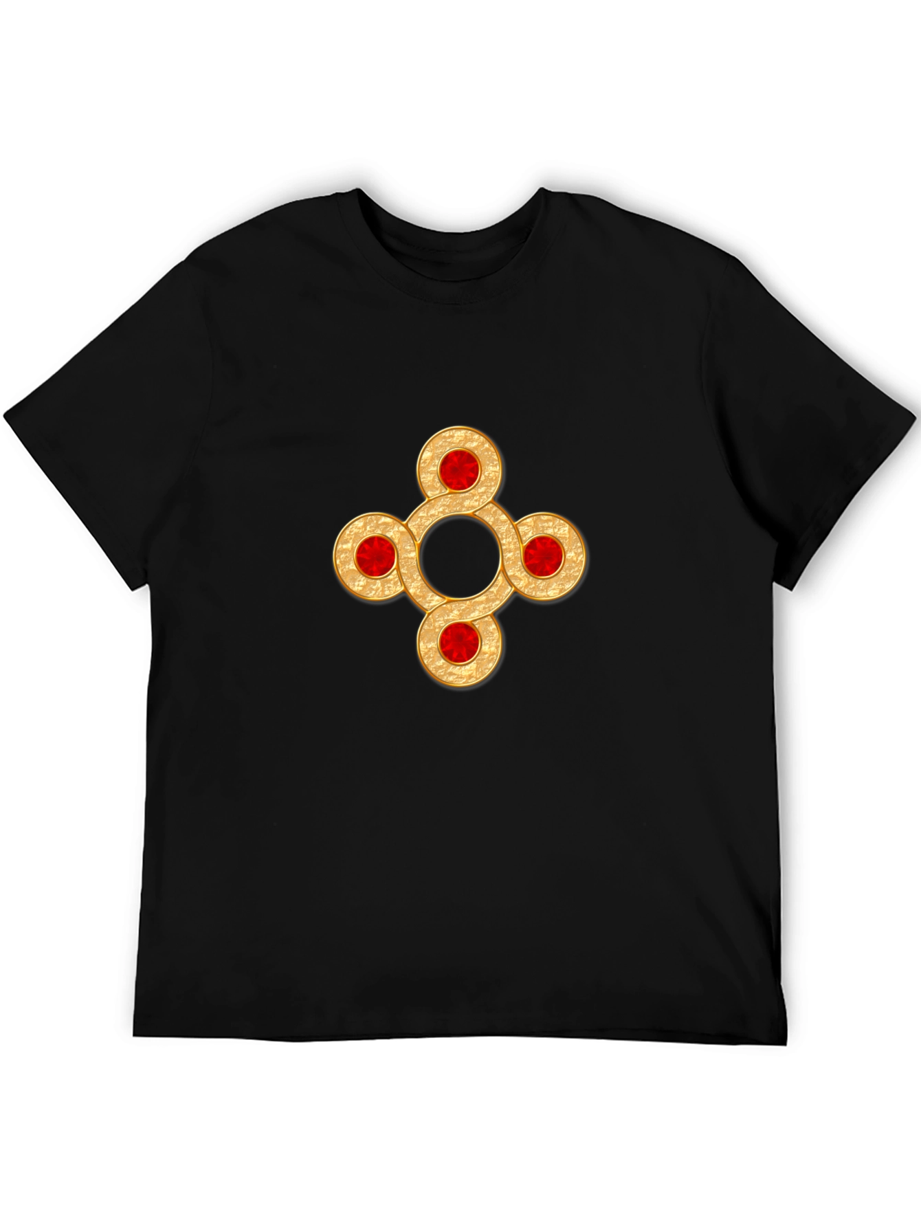 Ornate Golden Jewel Design Black T-Shirt