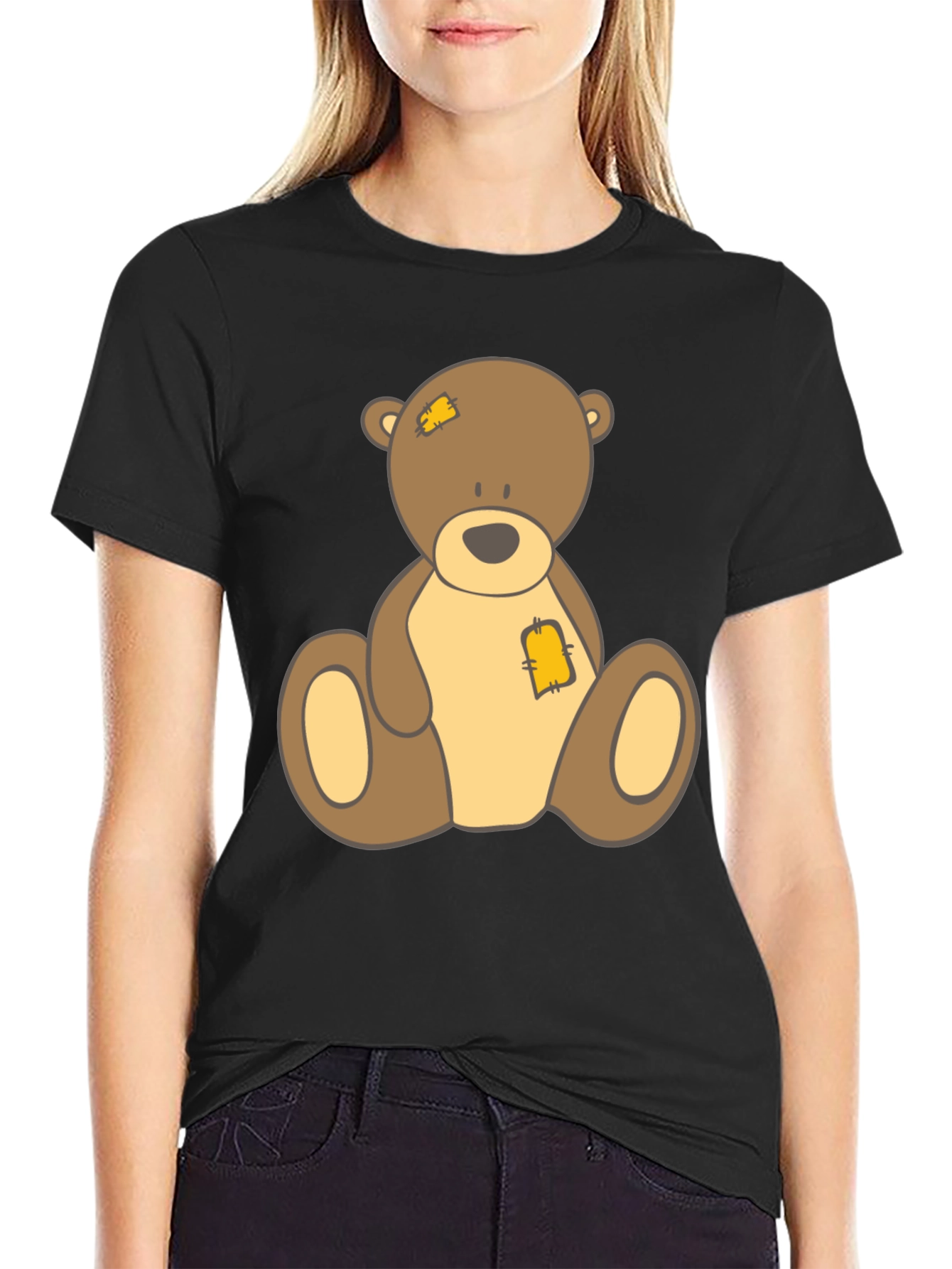 Cute Teddy Bear Graphic Black T-Shirt