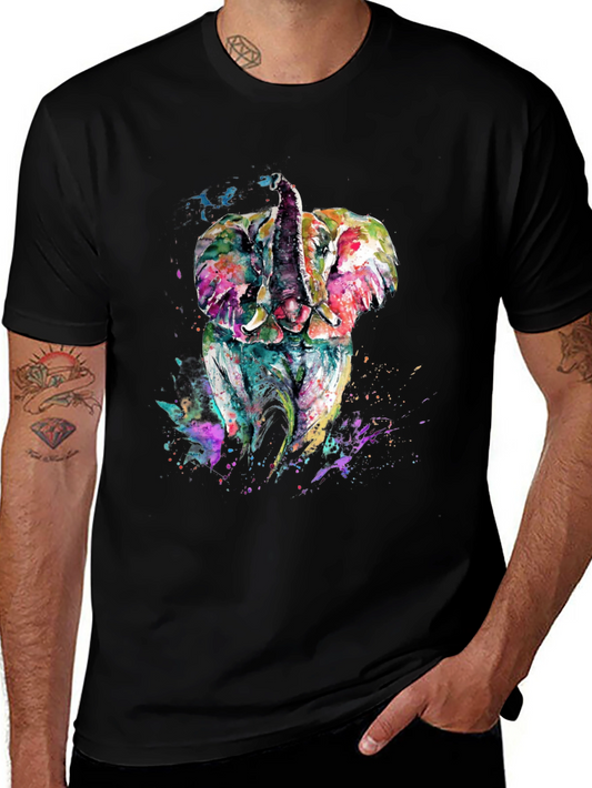 Elephant Watercolor Graphic Tee - Mens Black T-Shirt