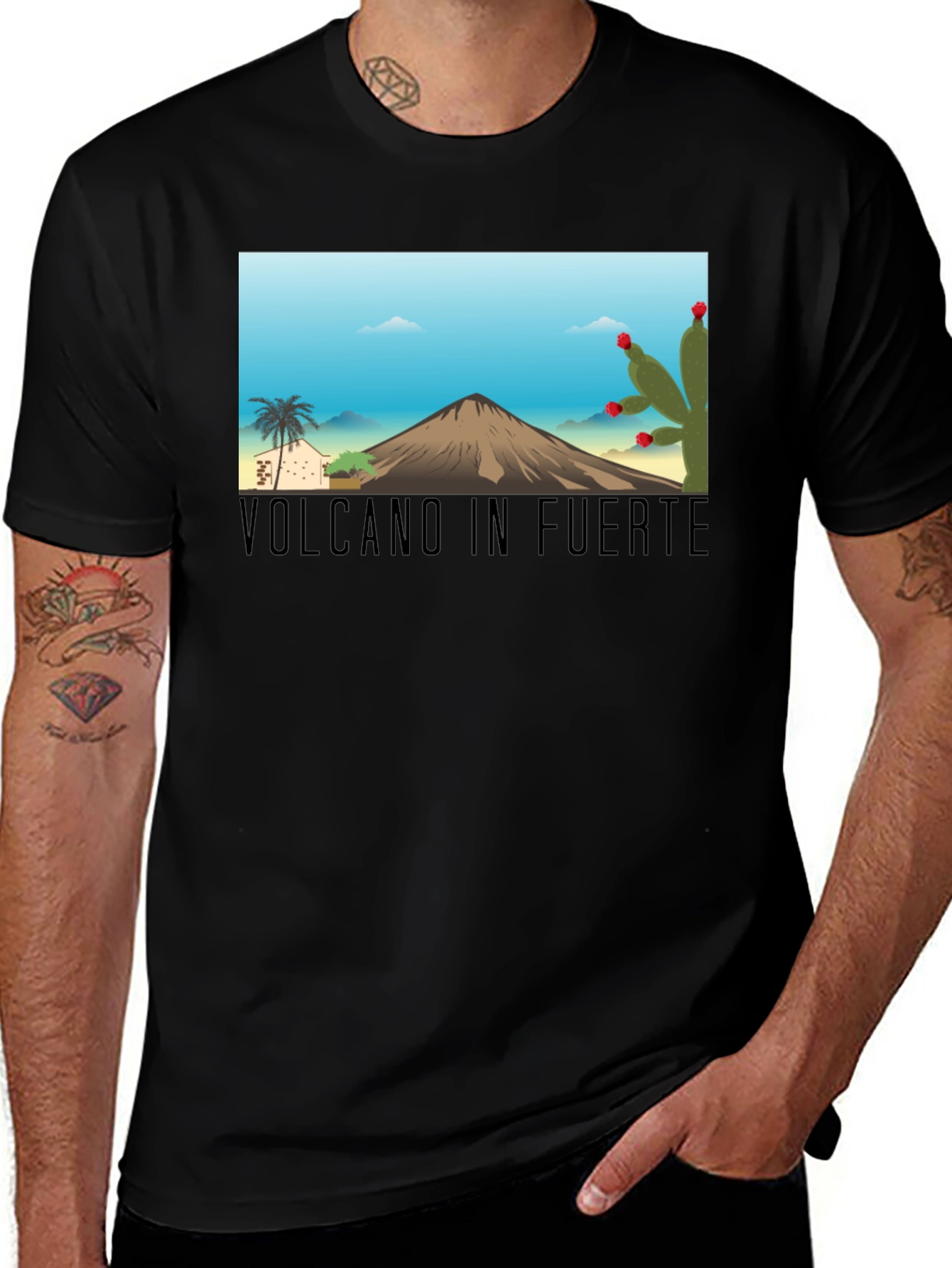Volcano in Fuerte T-Shirt: Black Cotton Tee