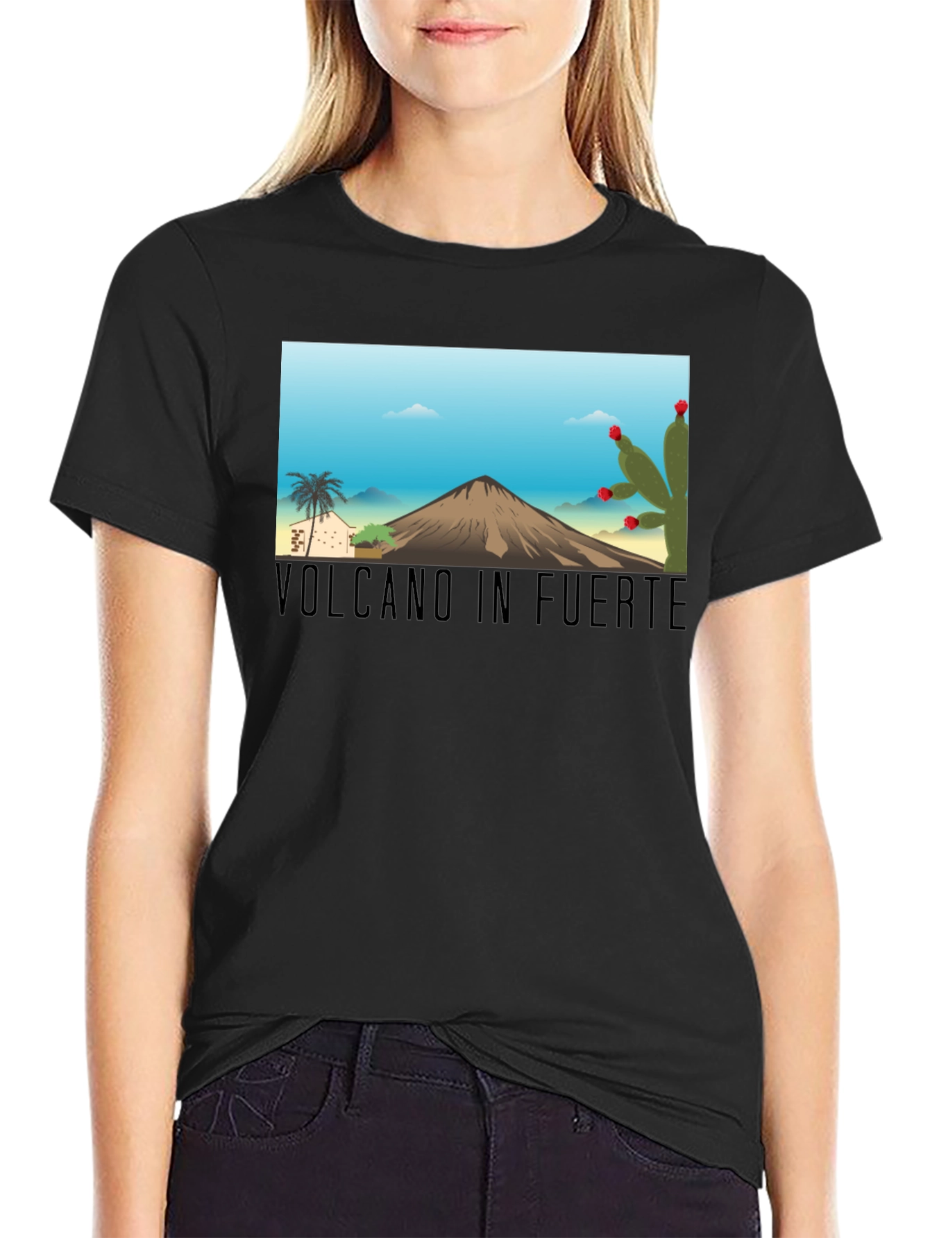Volcano in Fuerte T-Shirt: Black Cotton Tee