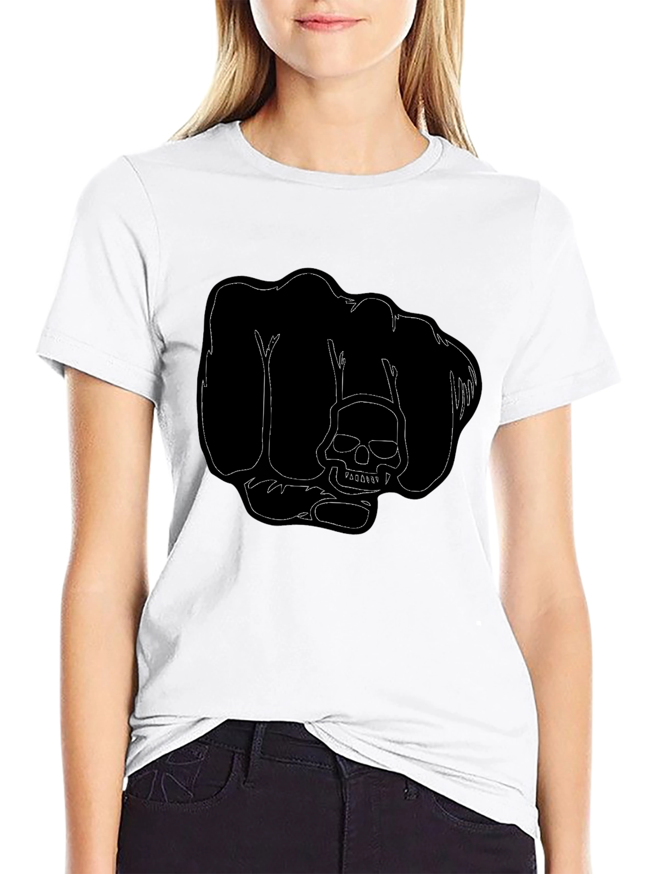 Black T-Shirt with Skull Fist Graphic