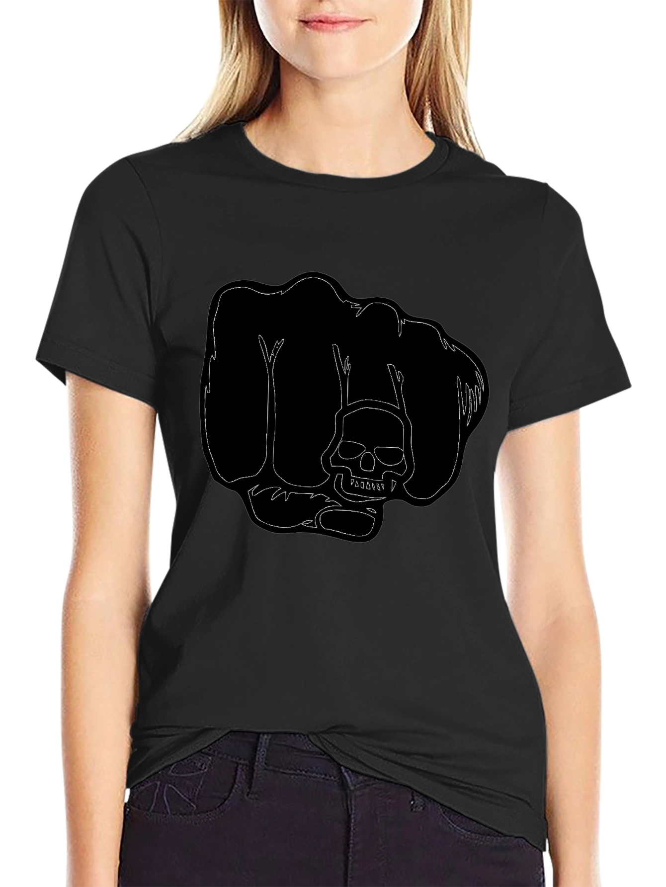 Black T-Shirt with Skull Fist Graphic