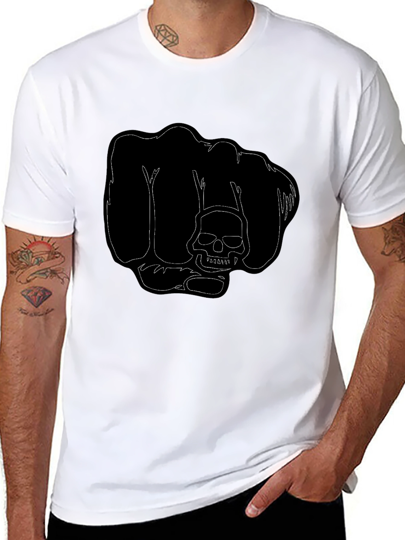 Black T-Shirt with Skull Fist Graphic