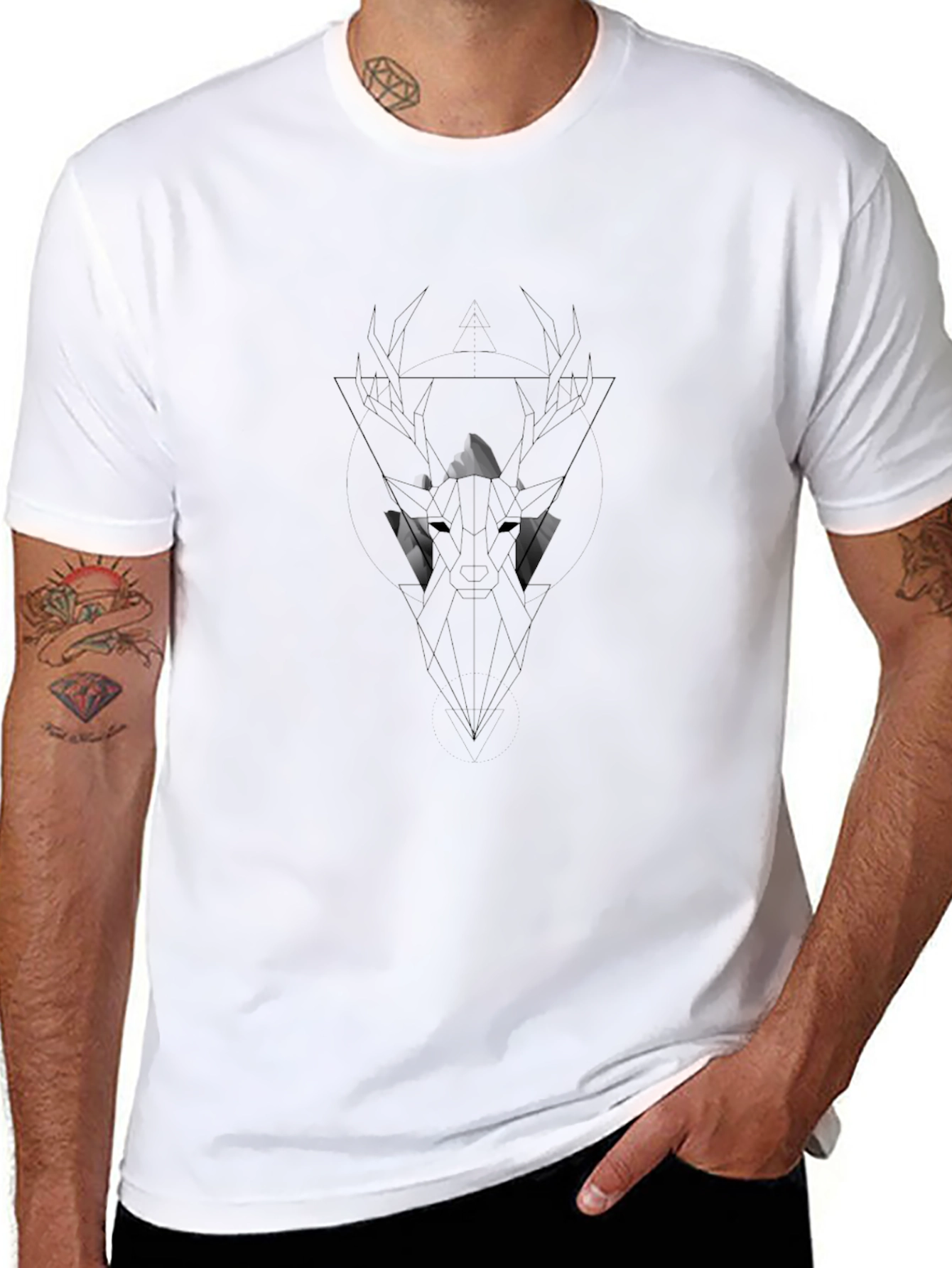 Geometric Deer Head Black T-Shirt