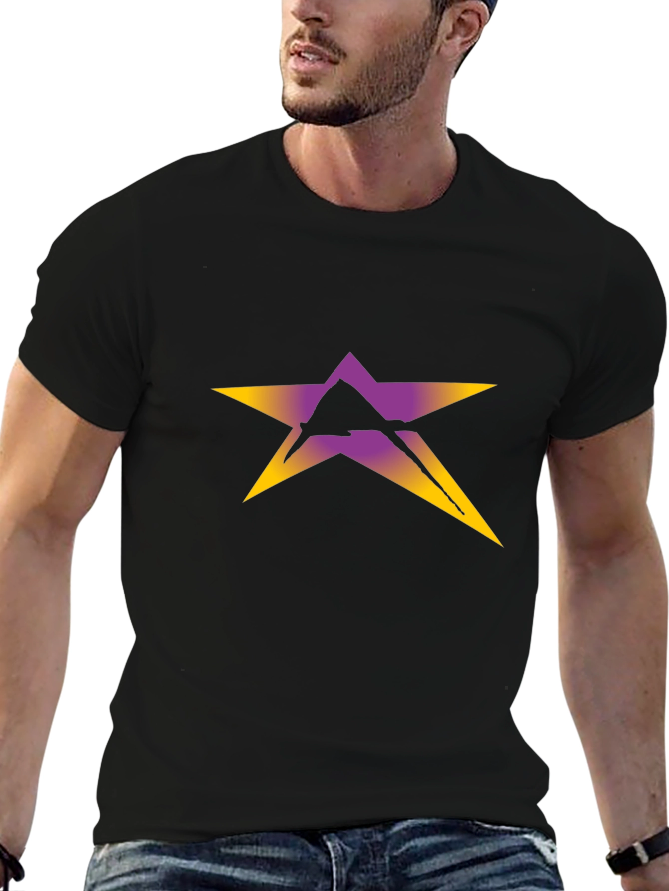 Stylish Black Tee with Star Graphic Print