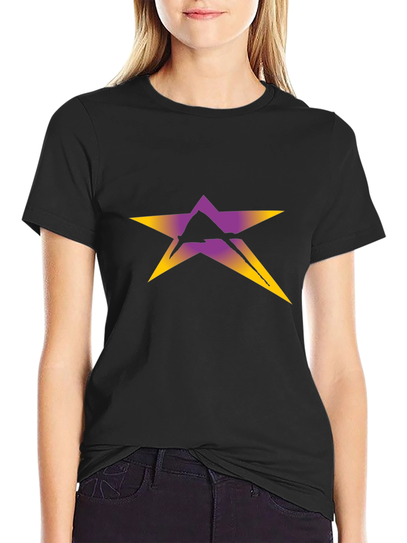Stylish Black Tee with Star Graphic Print