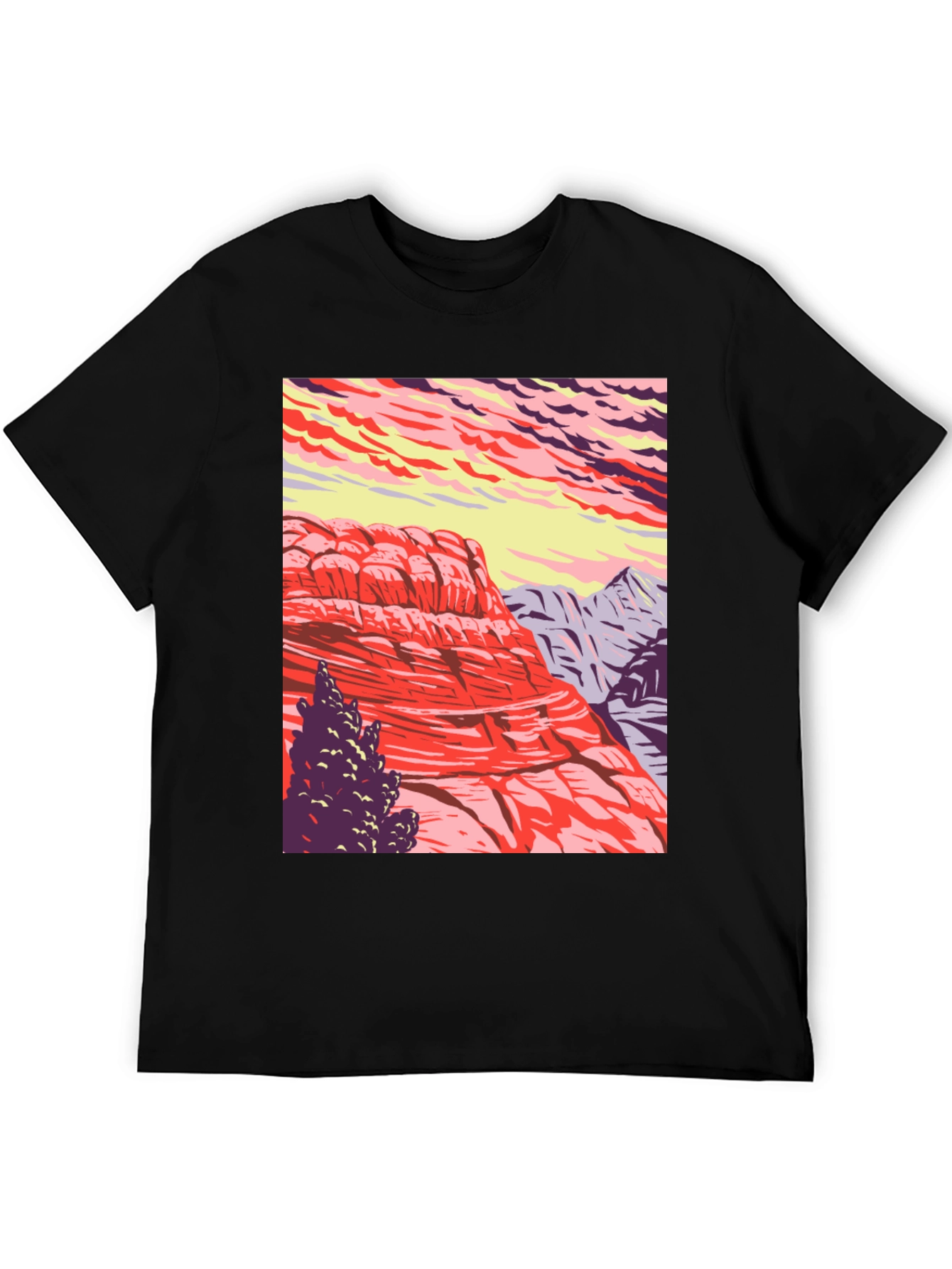 Mountain Landscape Graphic Tee - Nature Inspired Black T-Shirt