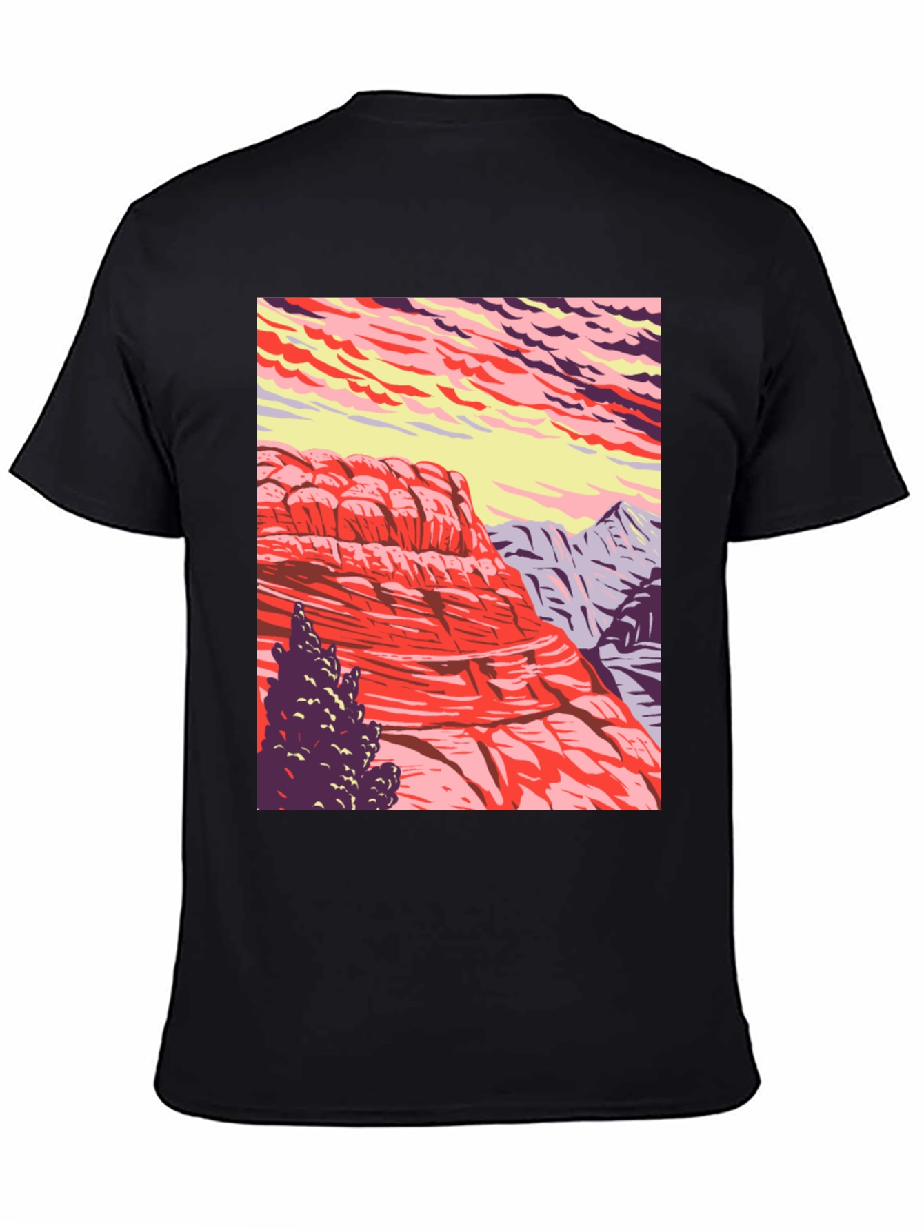 Mountain Landscape Graphic Tee - Nature Inspired Black T-Shirt