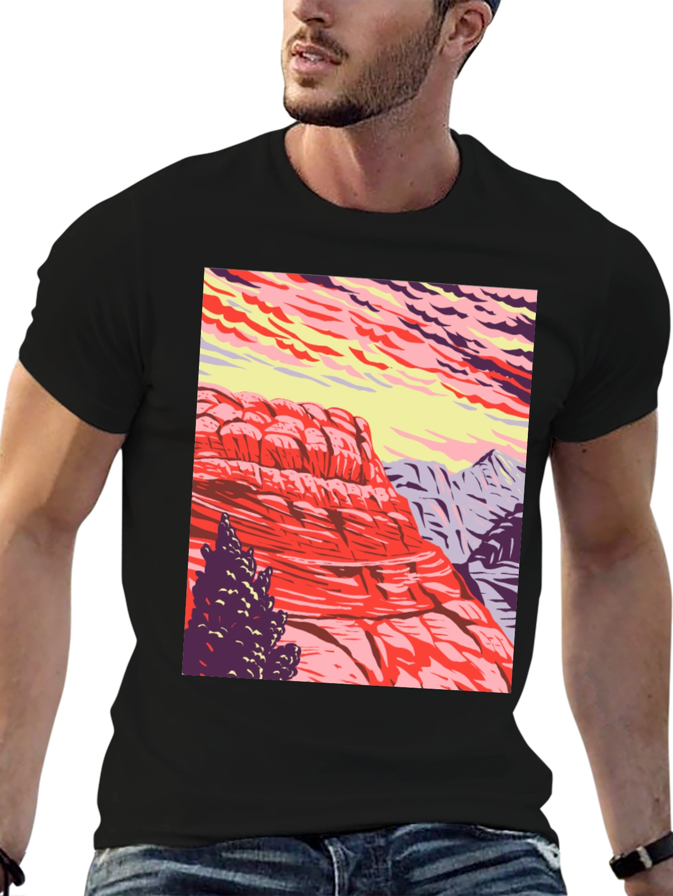 Mountain Landscape Graphic Tee - Nature Inspired Black T-Shirt