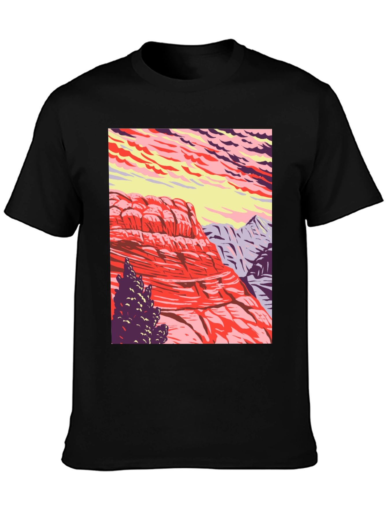Mountain Landscape Graphic Tee - Nature Inspired Black T-Shirt