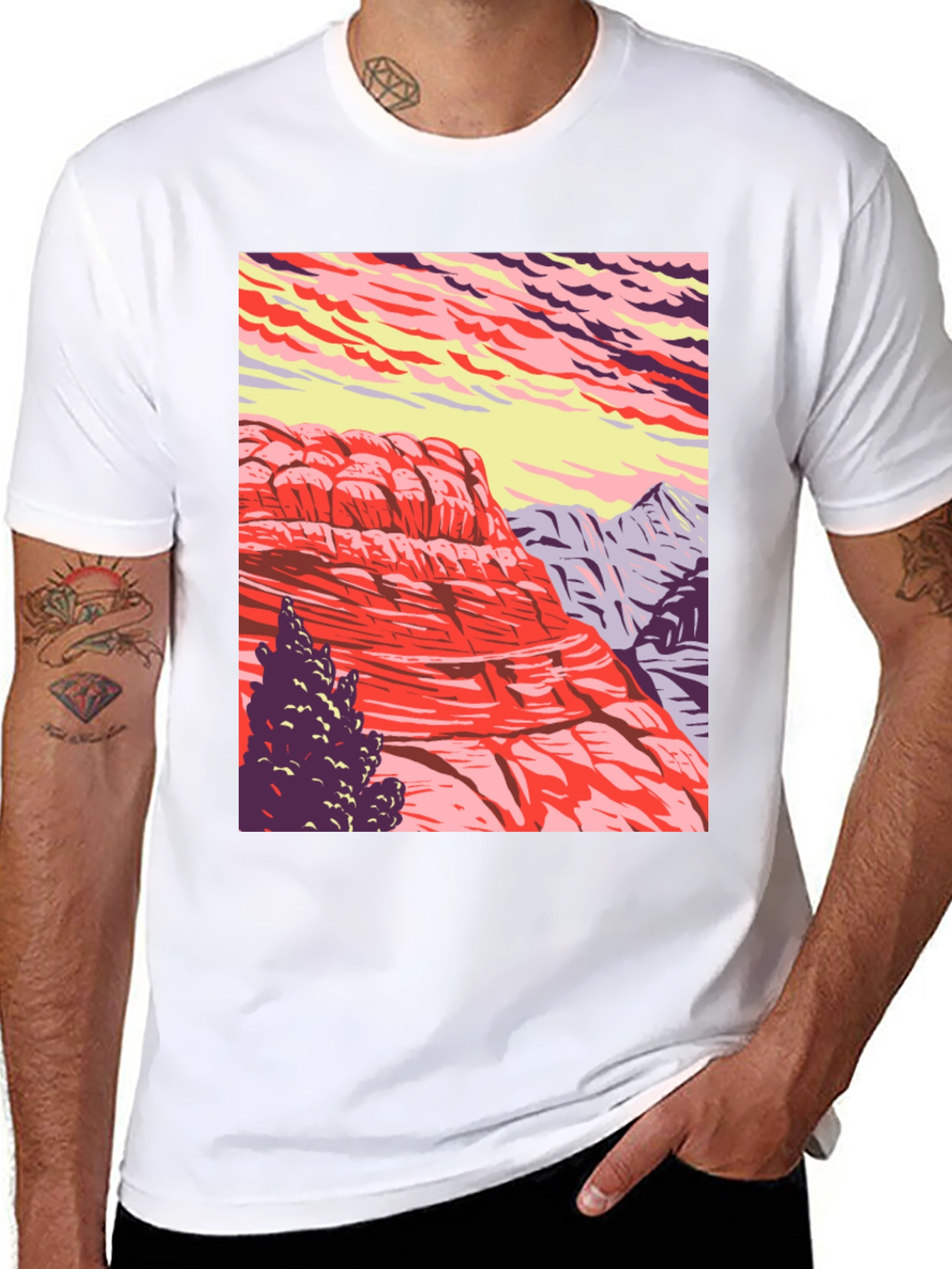 Mountain Landscape Graphic Tee - Nature Inspired Black T-Shirt