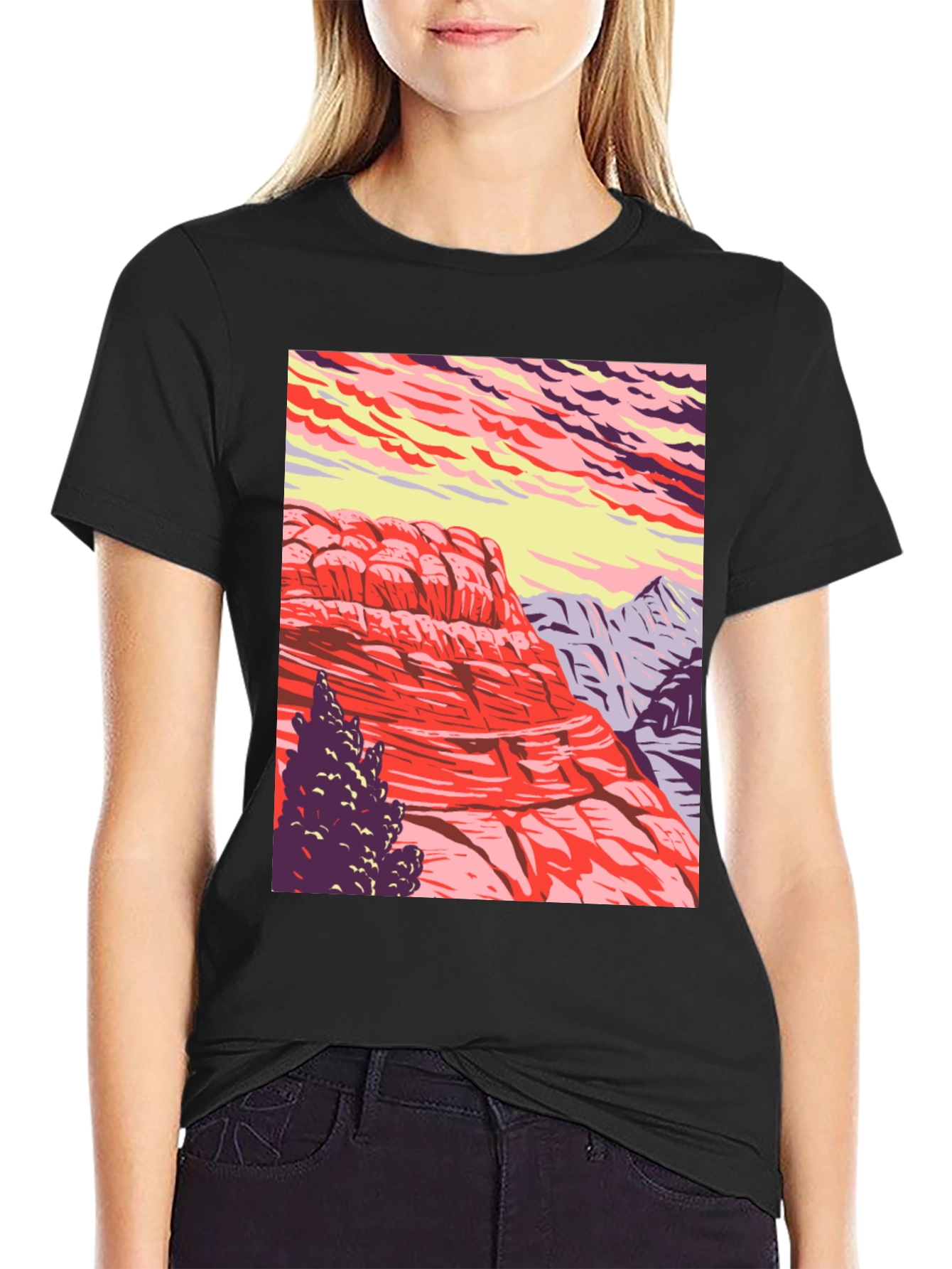 Mountain Landscape Graphic Tee - Nature Inspired Black T-Shirt