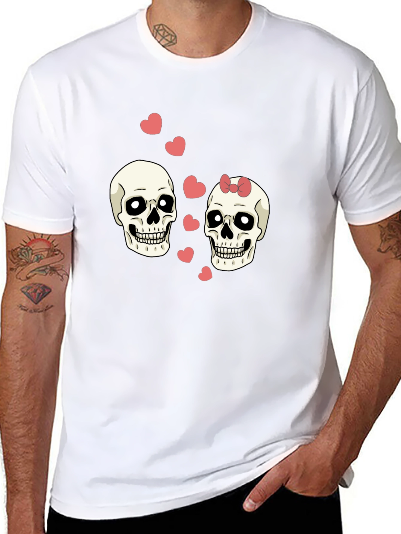 Skull Love Valentine T-Shirt - Black