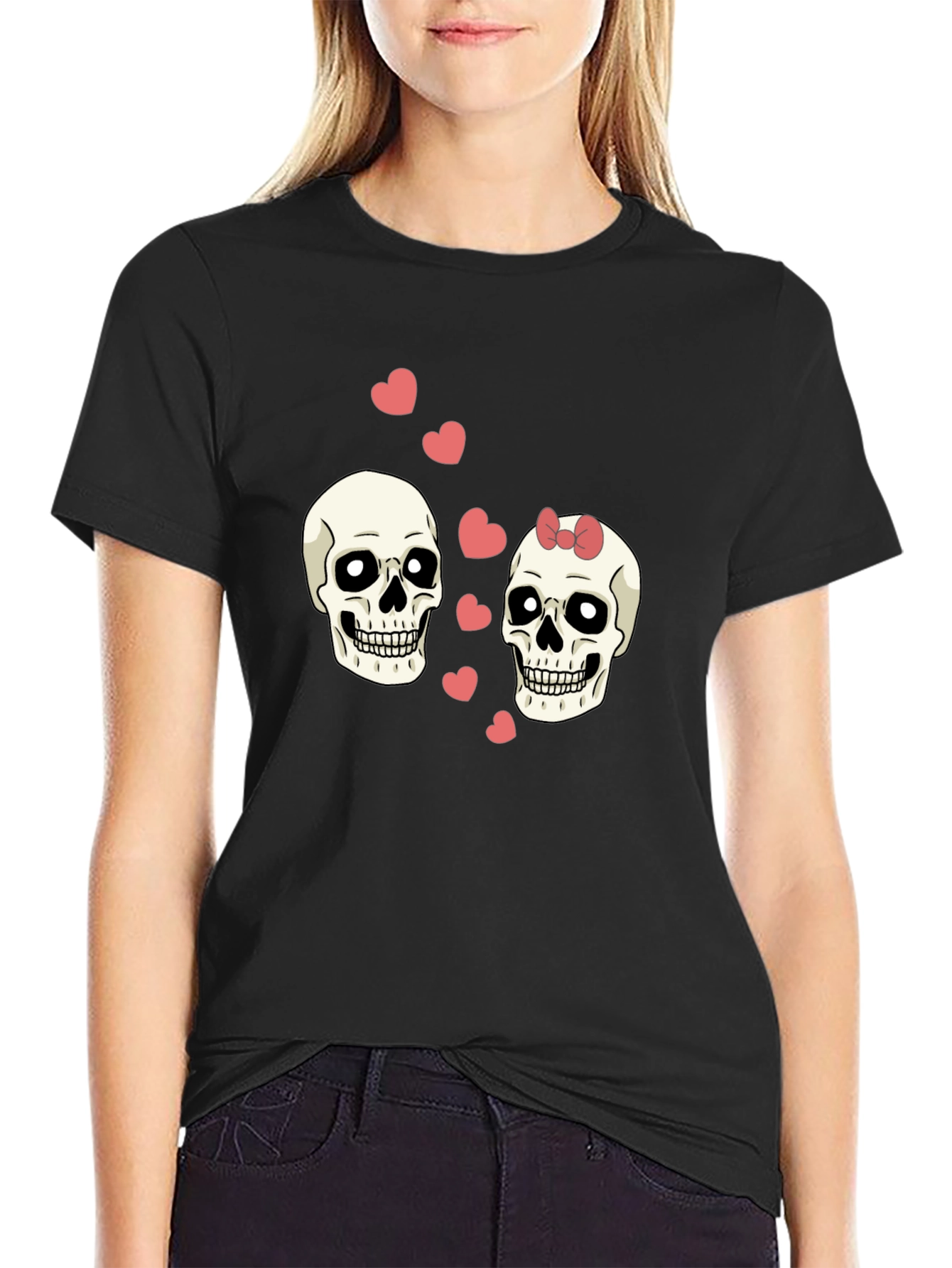 Skull Love Valentine T-Shirt - Black