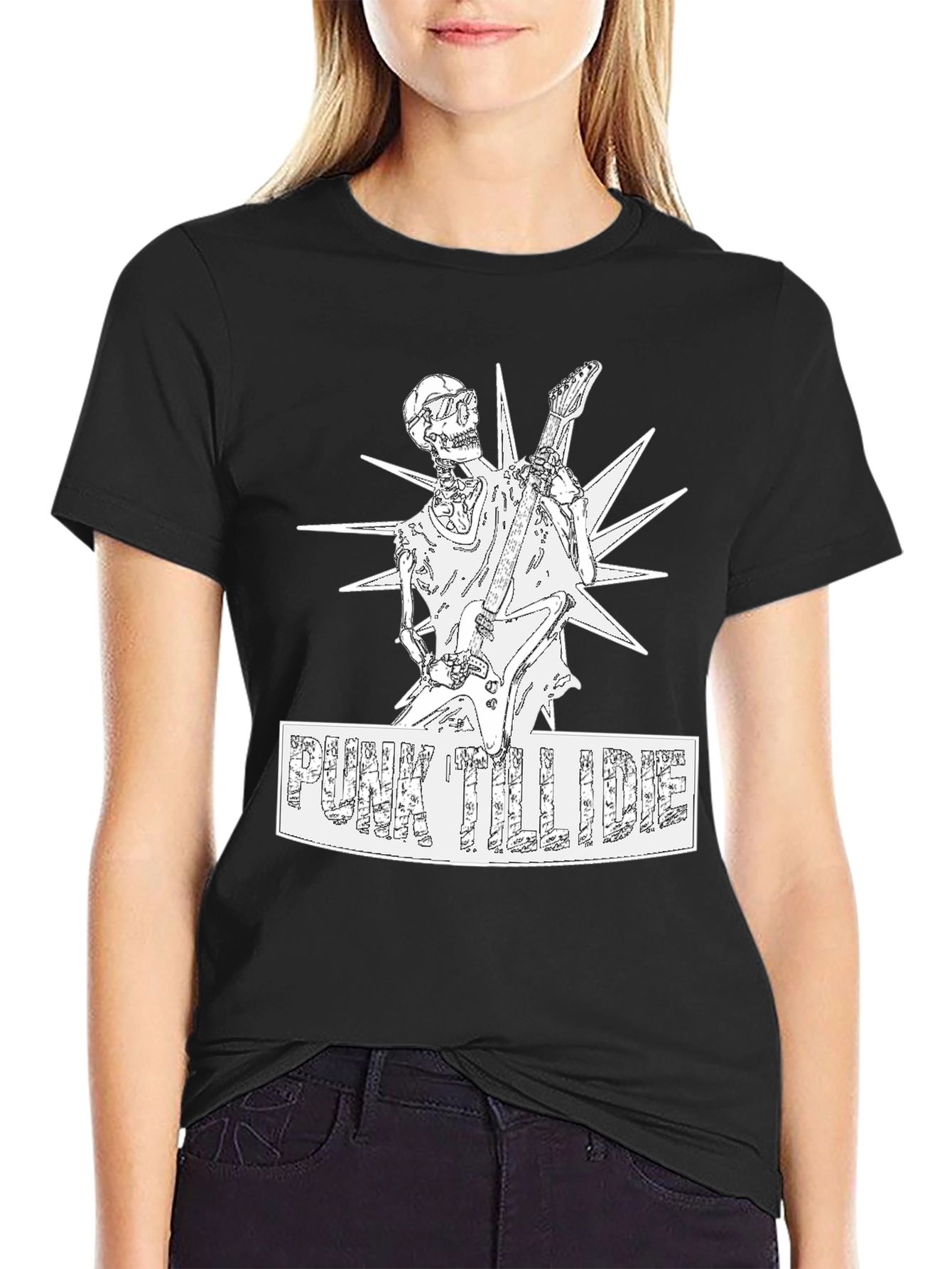Punk Till I Die Graphic T-Shirt - Skeleton Guitarist
