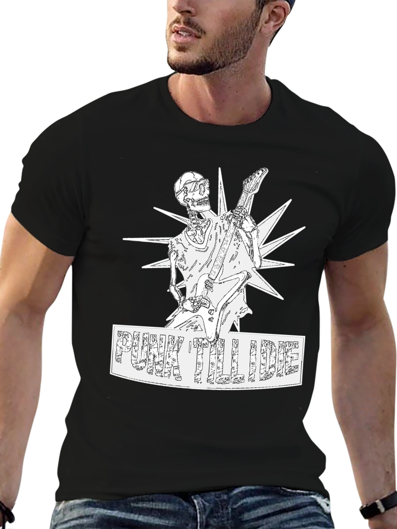 Punk Till I Die Graphic T-Shirt - Skeleton Guitarist
