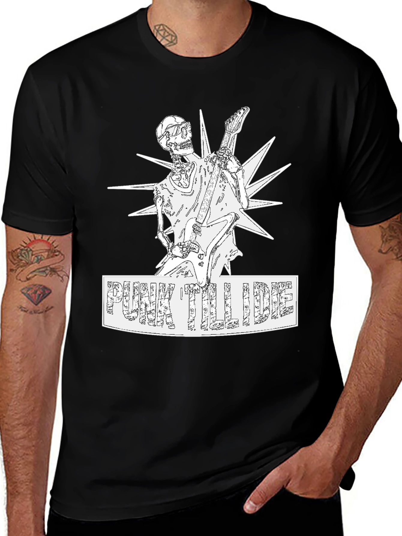 Punk Till I Die Graphic T-Shirt - Skeleton Guitarist