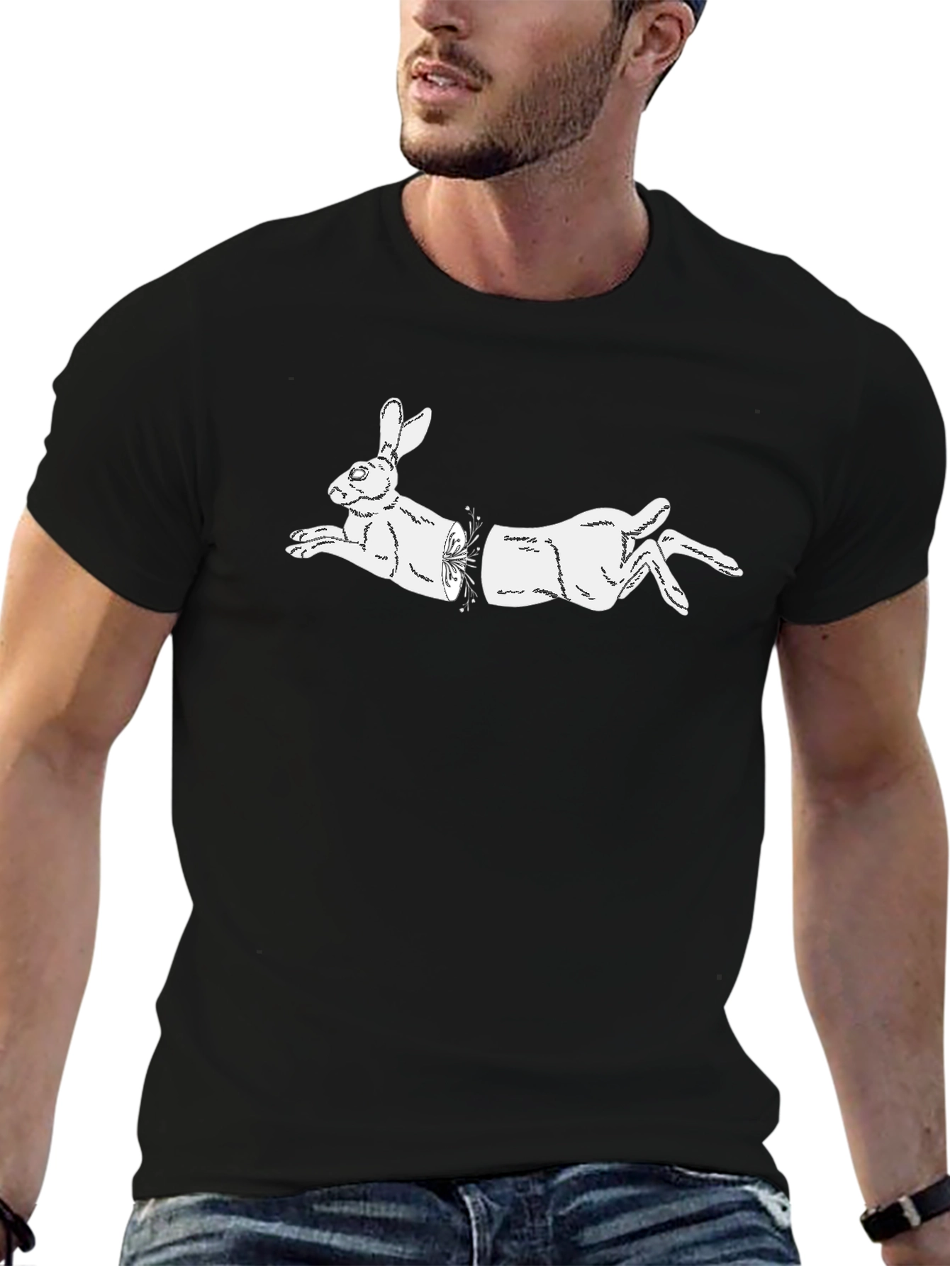 Black T-Shirt with Illusionist Rabbit Graphic