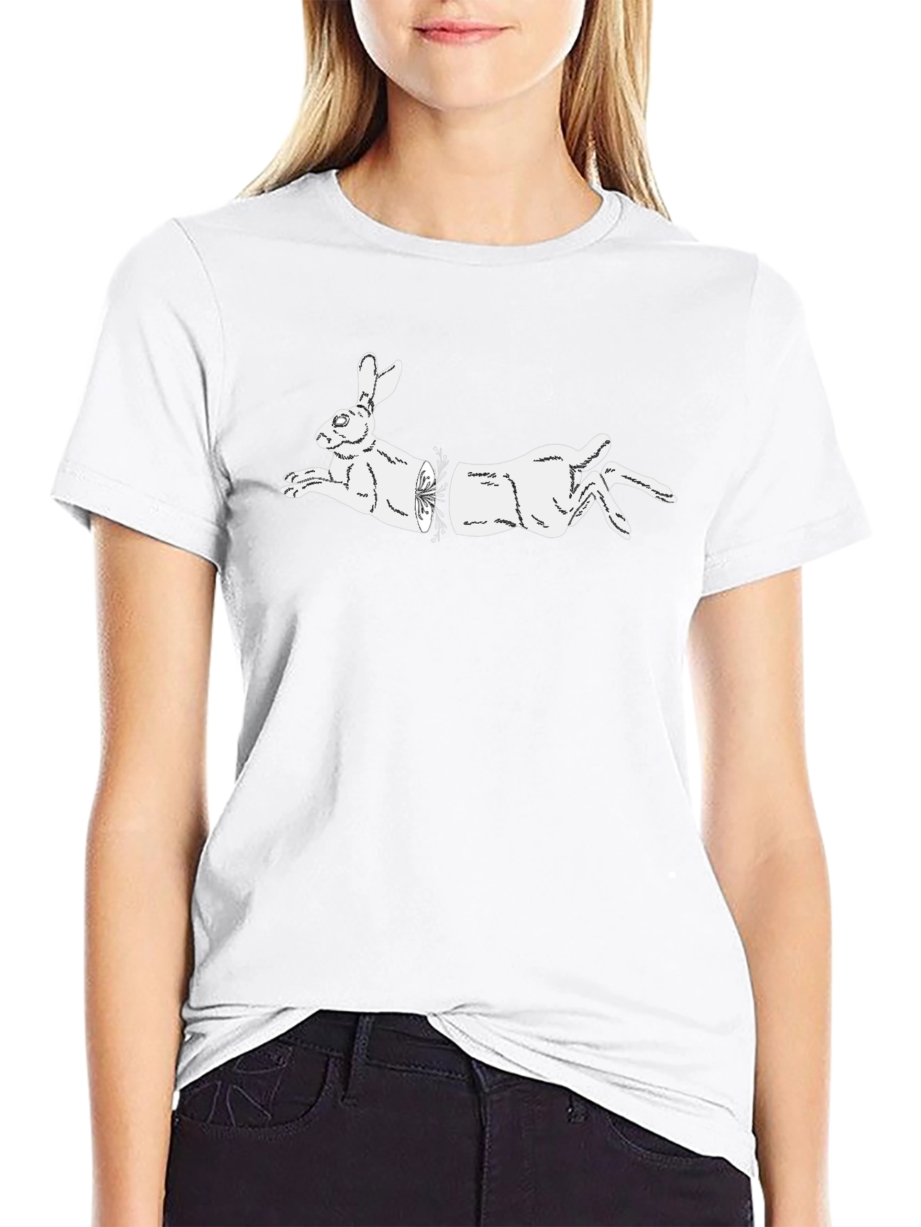 Black T-Shirt with Illusionist Rabbit Graphic