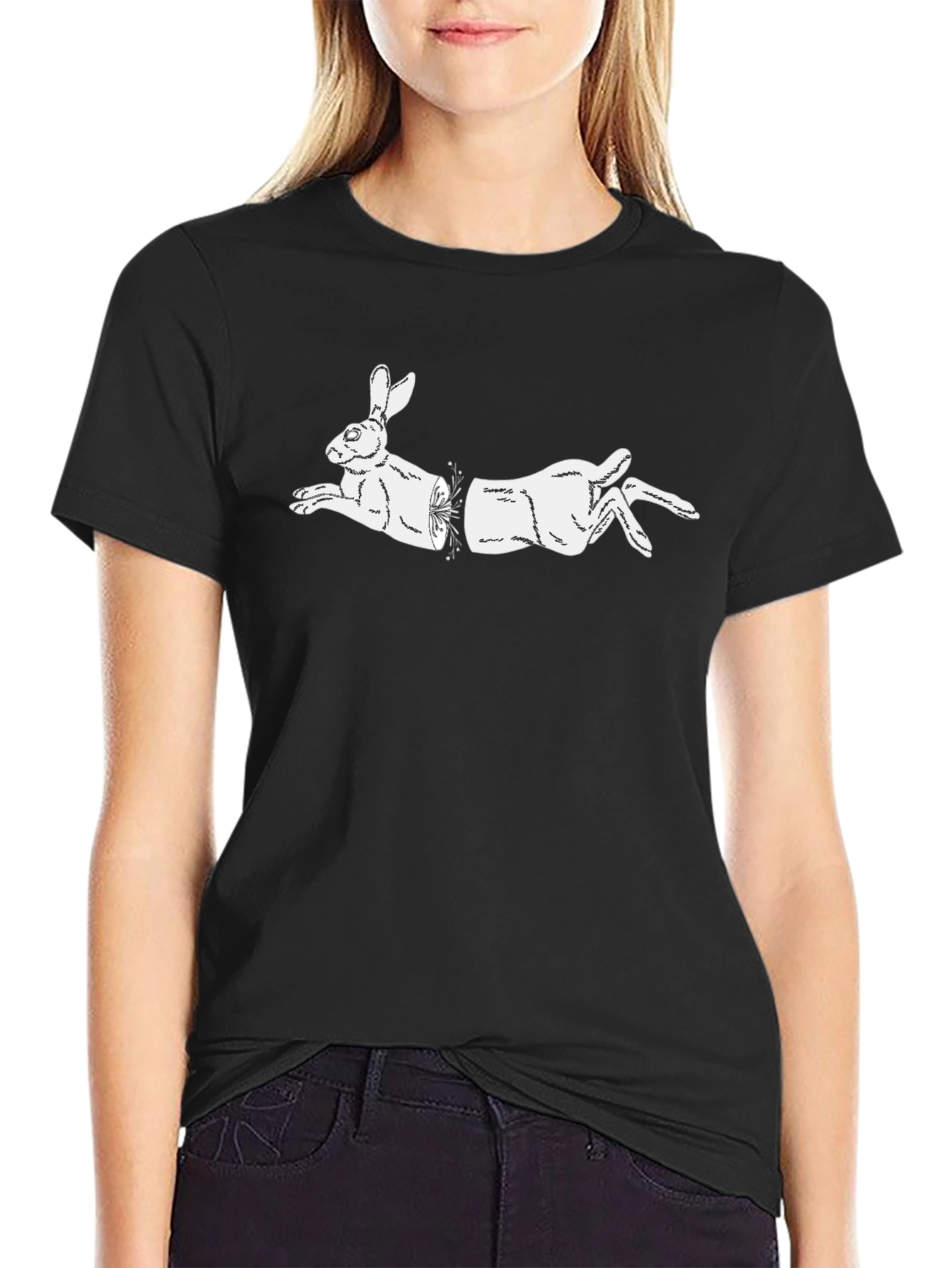 Black T-Shirt with Illusionist Rabbit Graphic