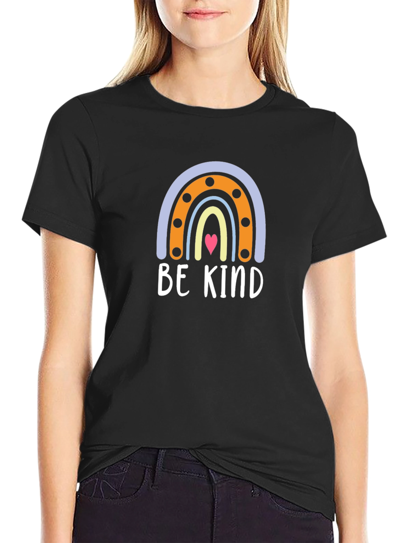 Be Kind Rainbow Graphic Tee - Black Crew Neck