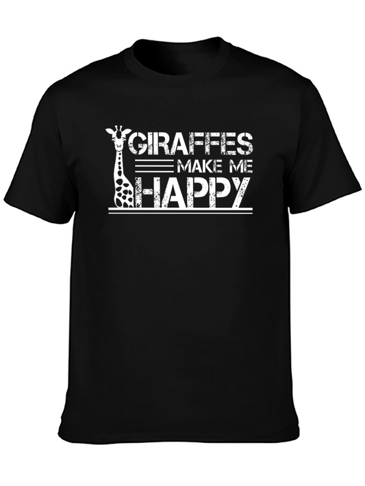 Giraffe Make Me Happy Graphic Black T-Shirt