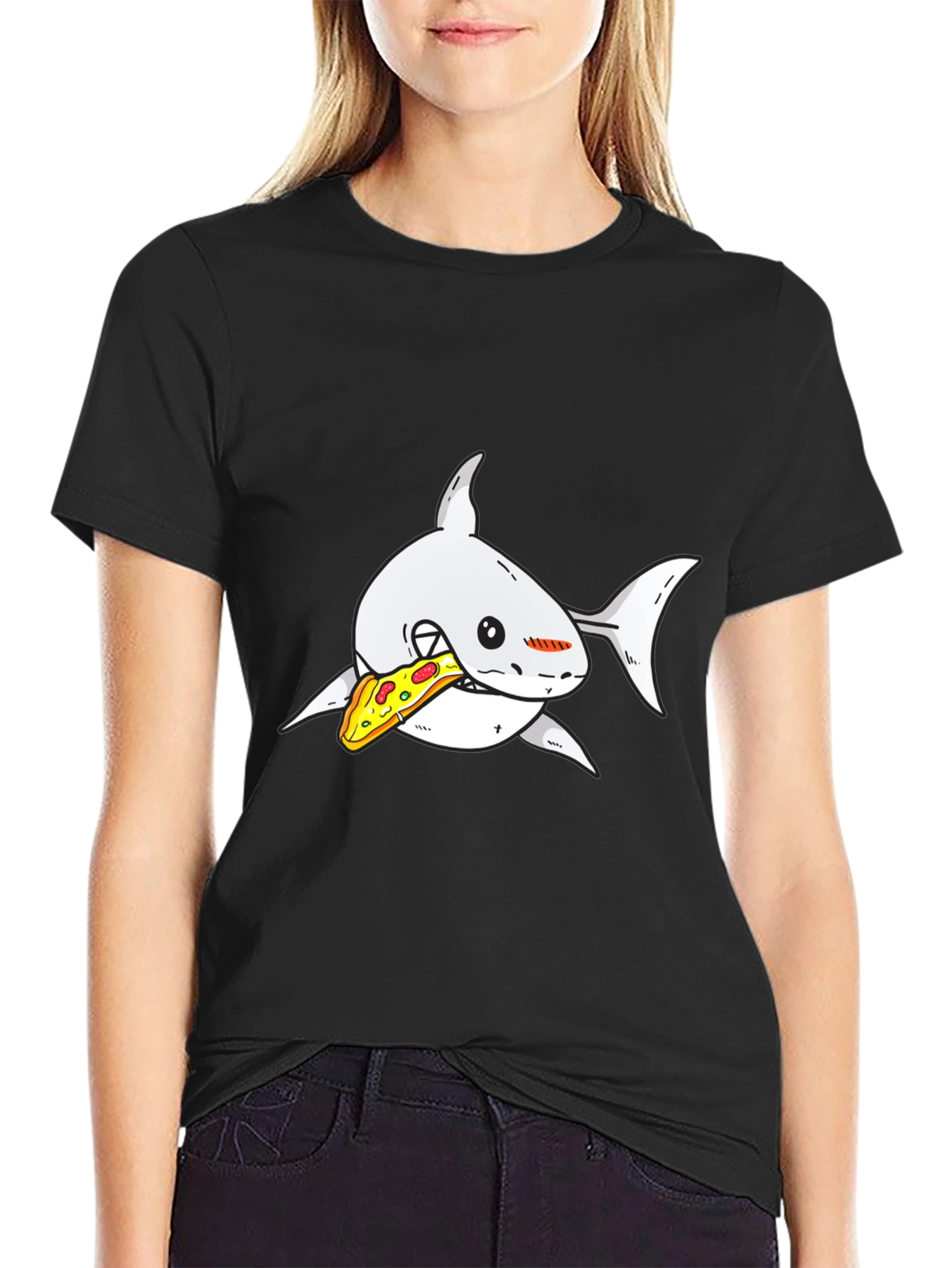 Shark Pizza Graphic Tee - Black Cotton T-Shirt