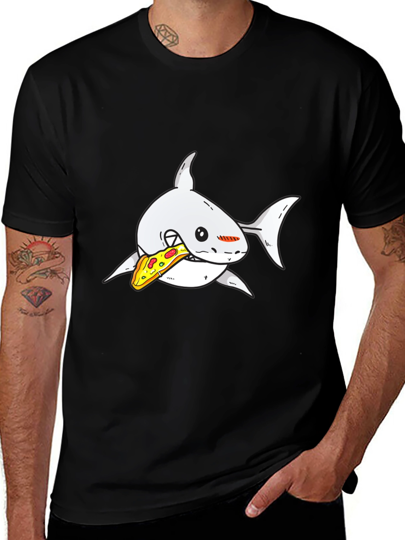 Shark Pizza Graphic Tee - Black Cotton T-Shirt