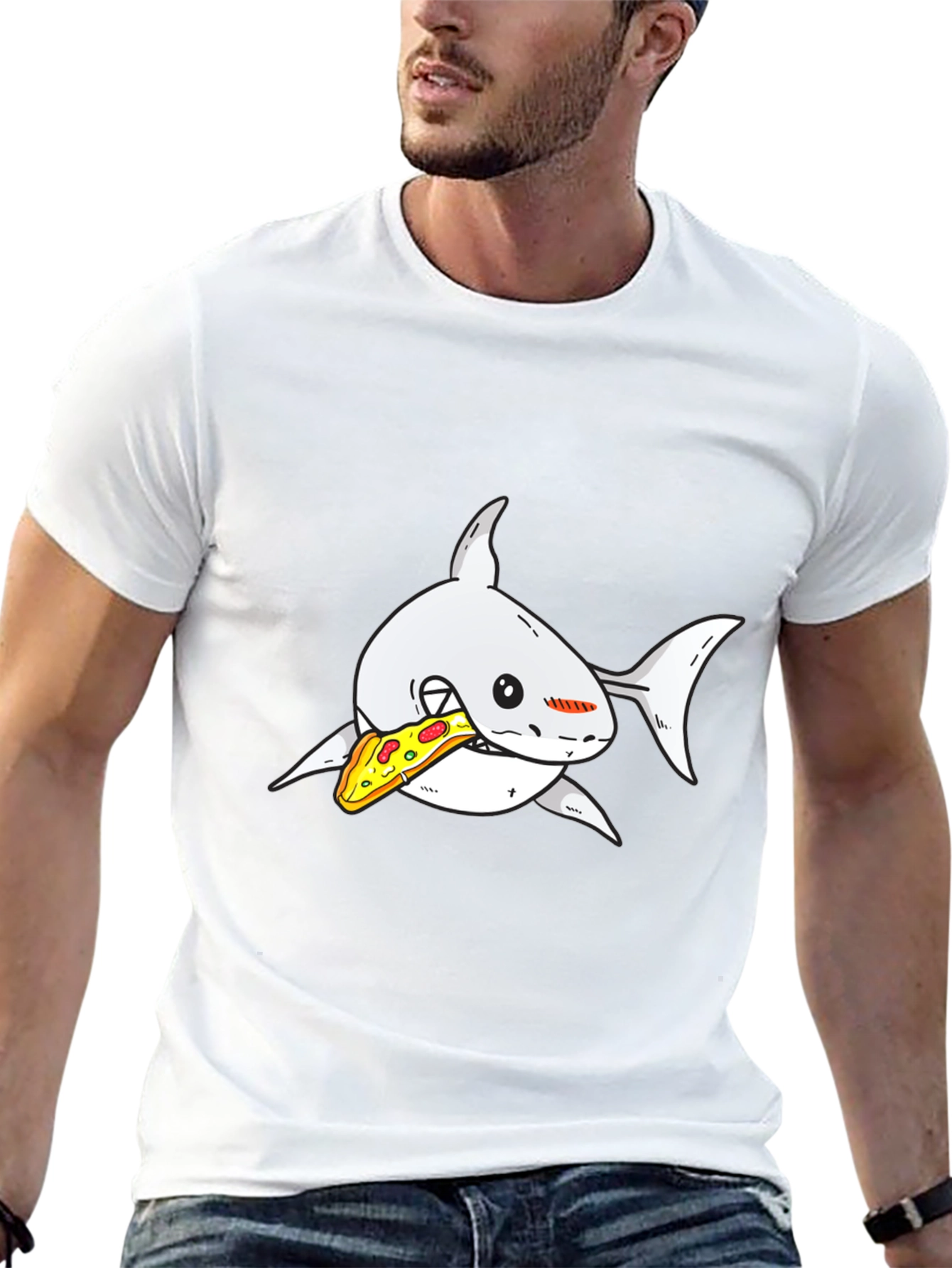Shark Pizza Graphic Tee - Black Cotton T-Shirt
