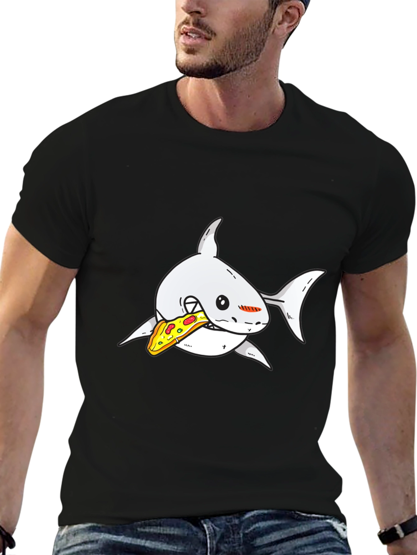 Shark Pizza Graphic Tee - Black Cotton T-Shirt