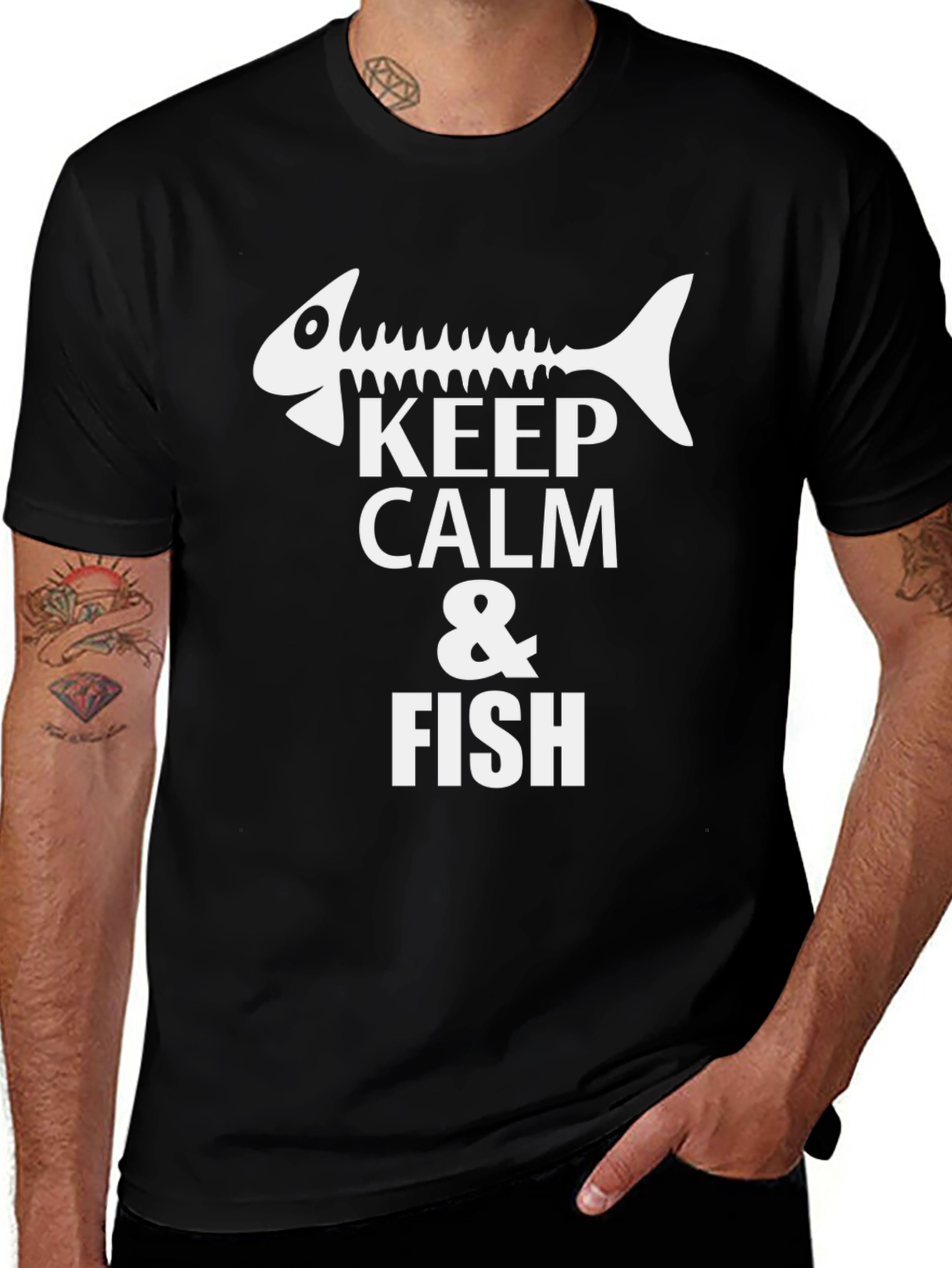 Keep Calm & Fish Black Graphic Tee