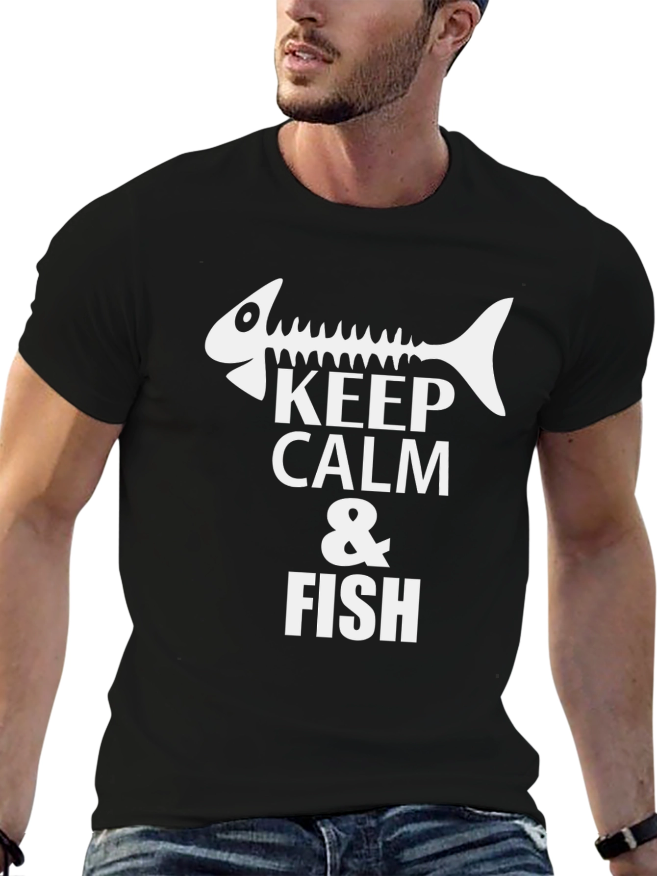Keep Calm & Fish Black Graphic Tee
