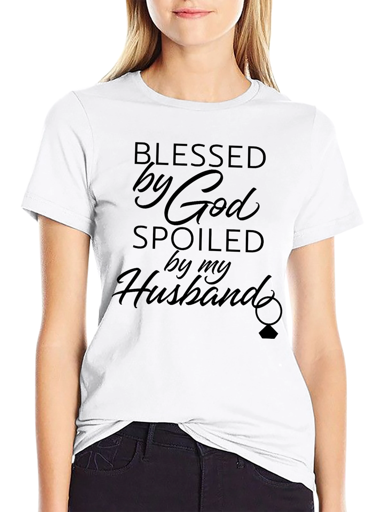Blessed By God Spoiled By Husband - Black T-Shirt