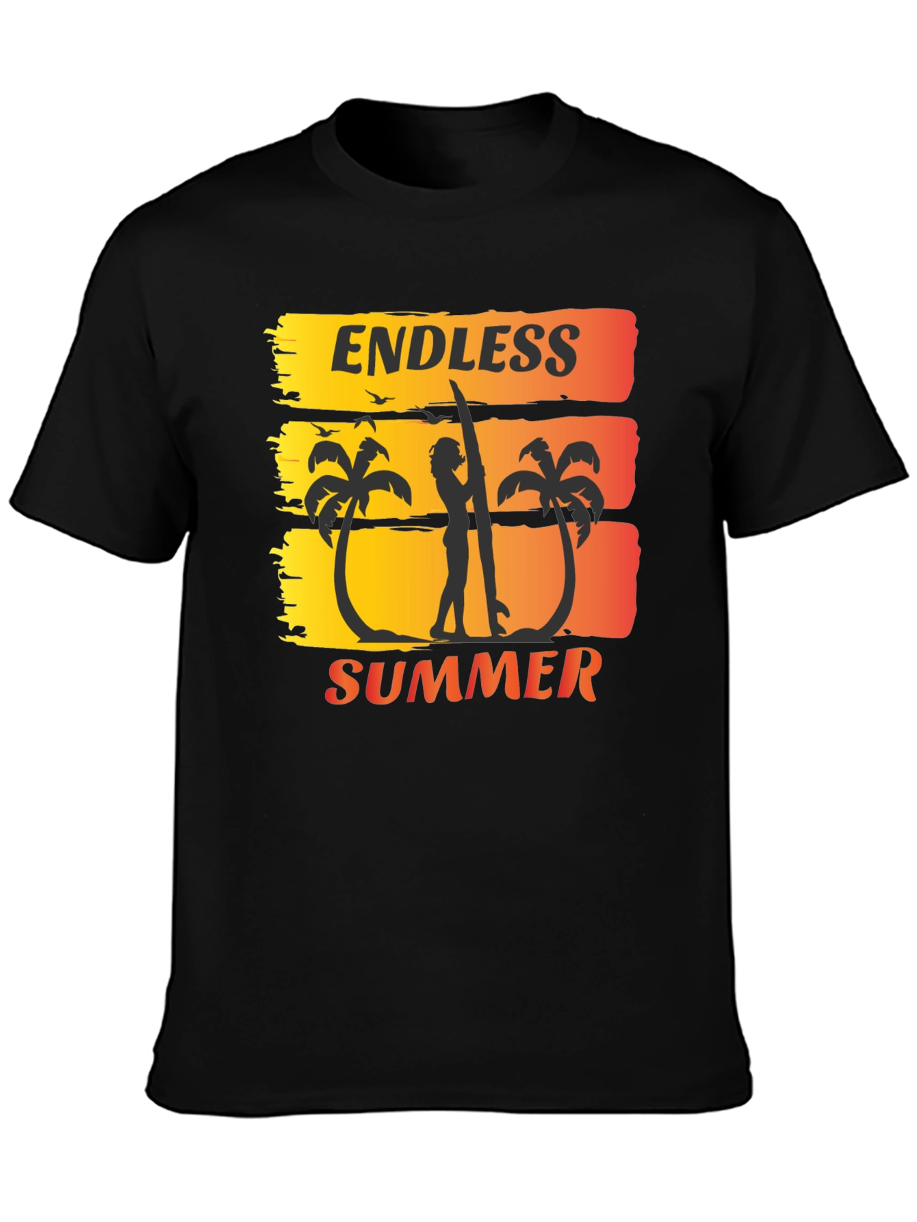 Endless Summer Graphic Tee - Surfer Palm Tree Design