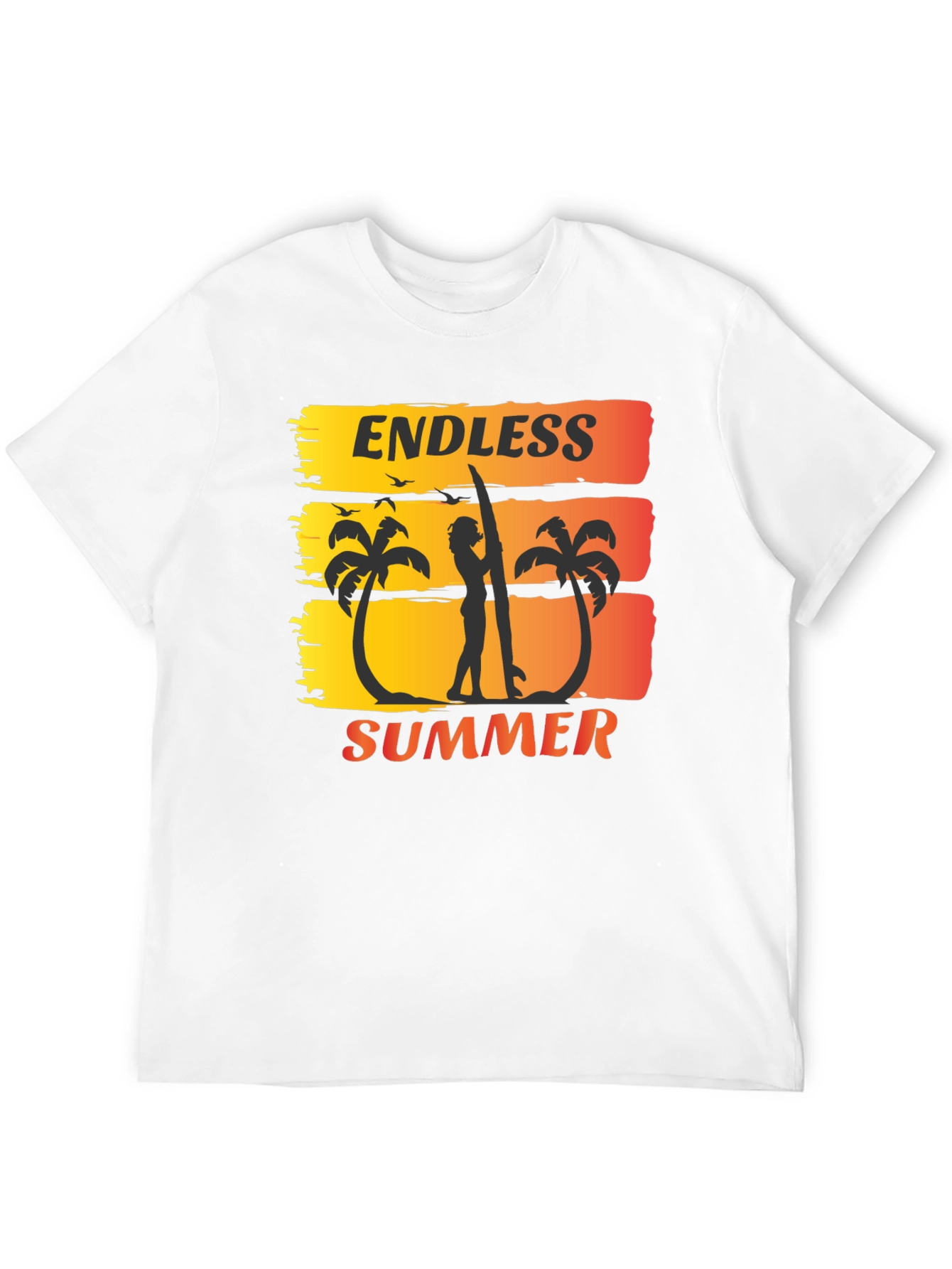 Endless Summer Graphic Tee - Surfer Palm Tree Design
