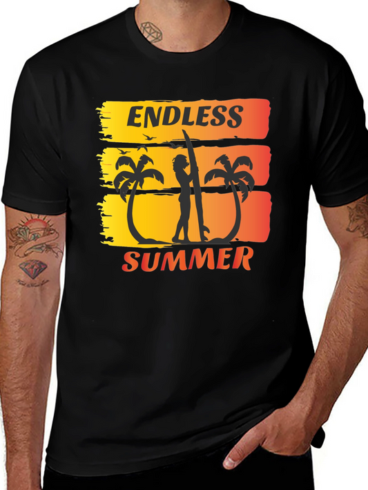 Endless Summer Graphic Tee - Surfer Palm Tree Design
