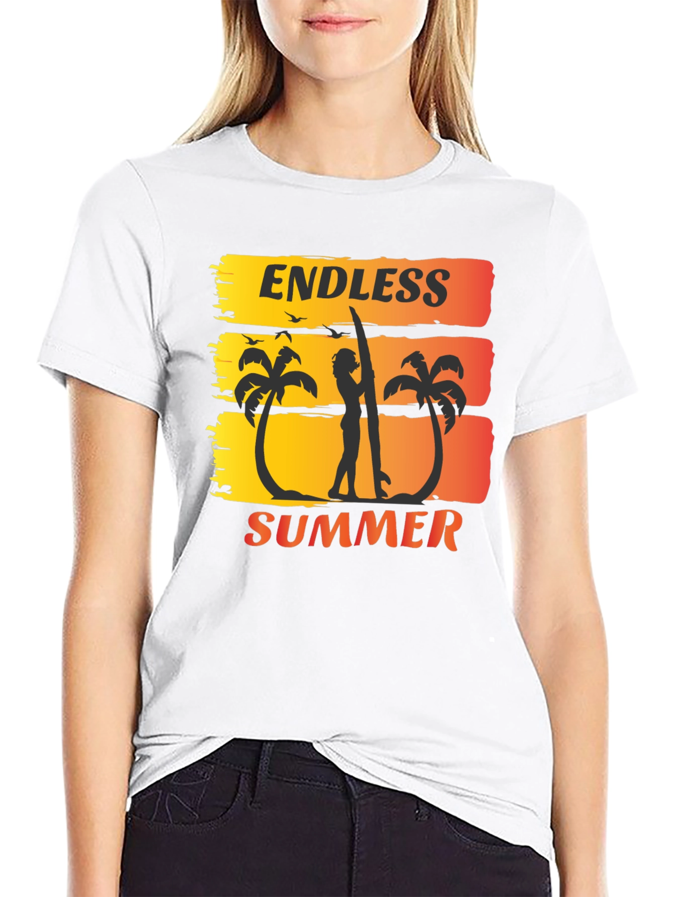 Endless Summer Graphic Tee - Surfer Palm Tree Design