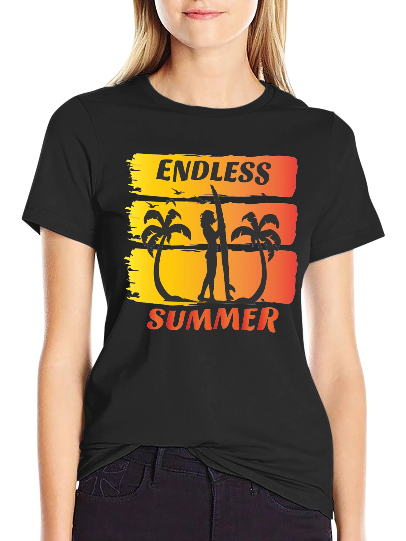 Endless Summer Graphic Tee - Surfer Palm Tree Design