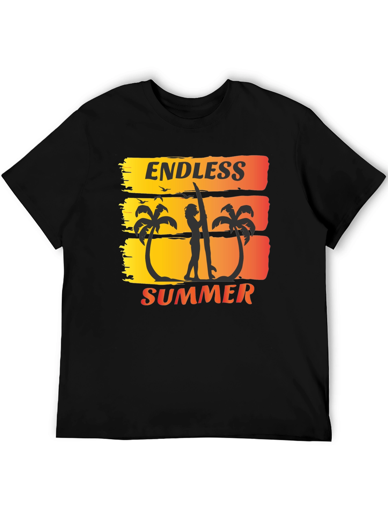 Endless Summer Graphic Tee - Surfer Palm Tree Design
