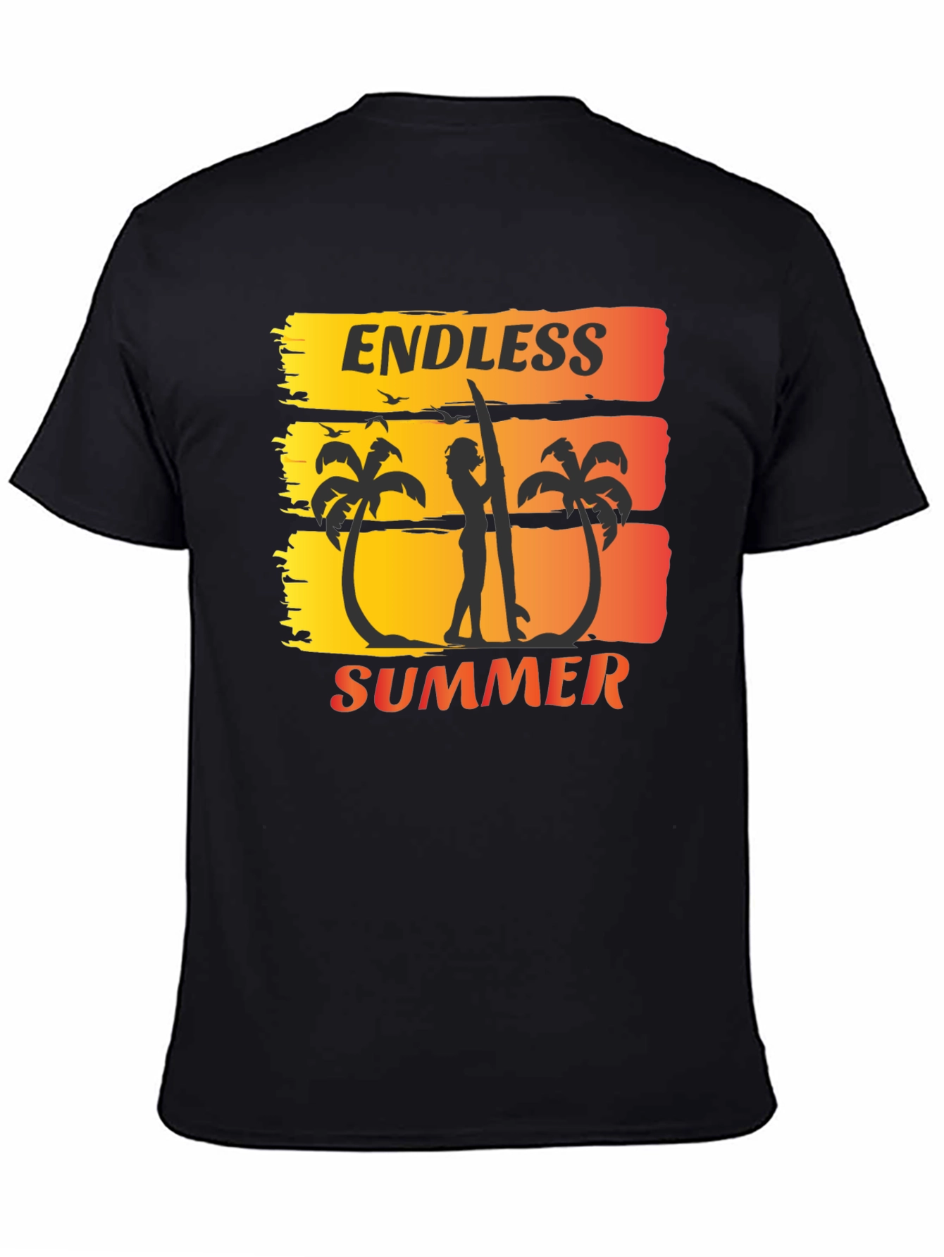 Endless Summer Graphic Tee - Surfer Palm Tree Design