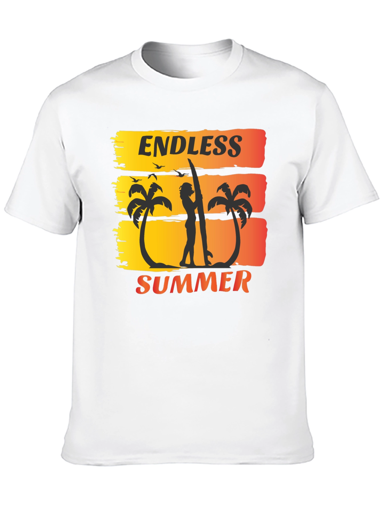 Endless Summer Graphic Tee - Surfer Palm Tree Design