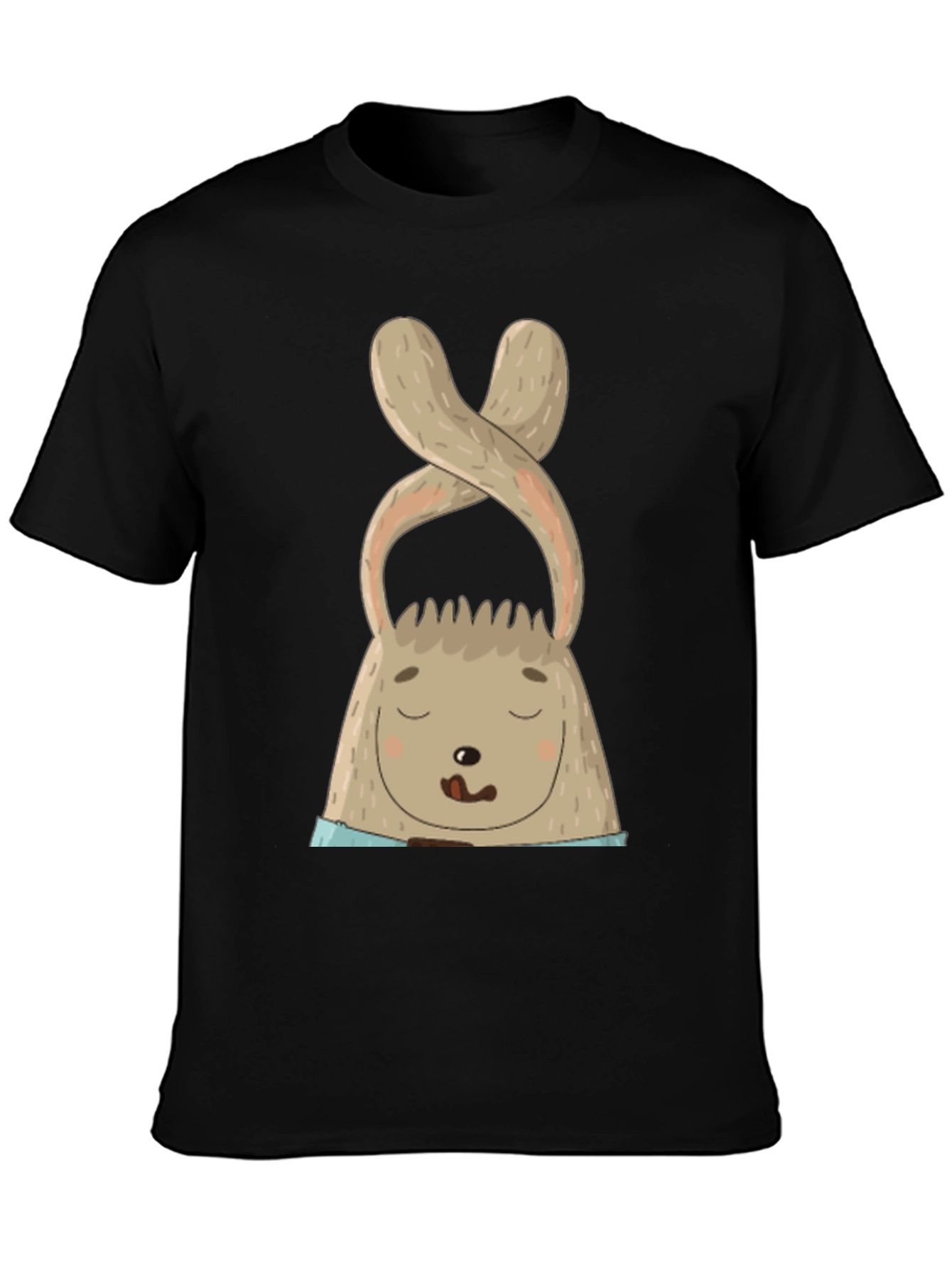 Cute Bunny Graphic Tee - Black Cotton Blend