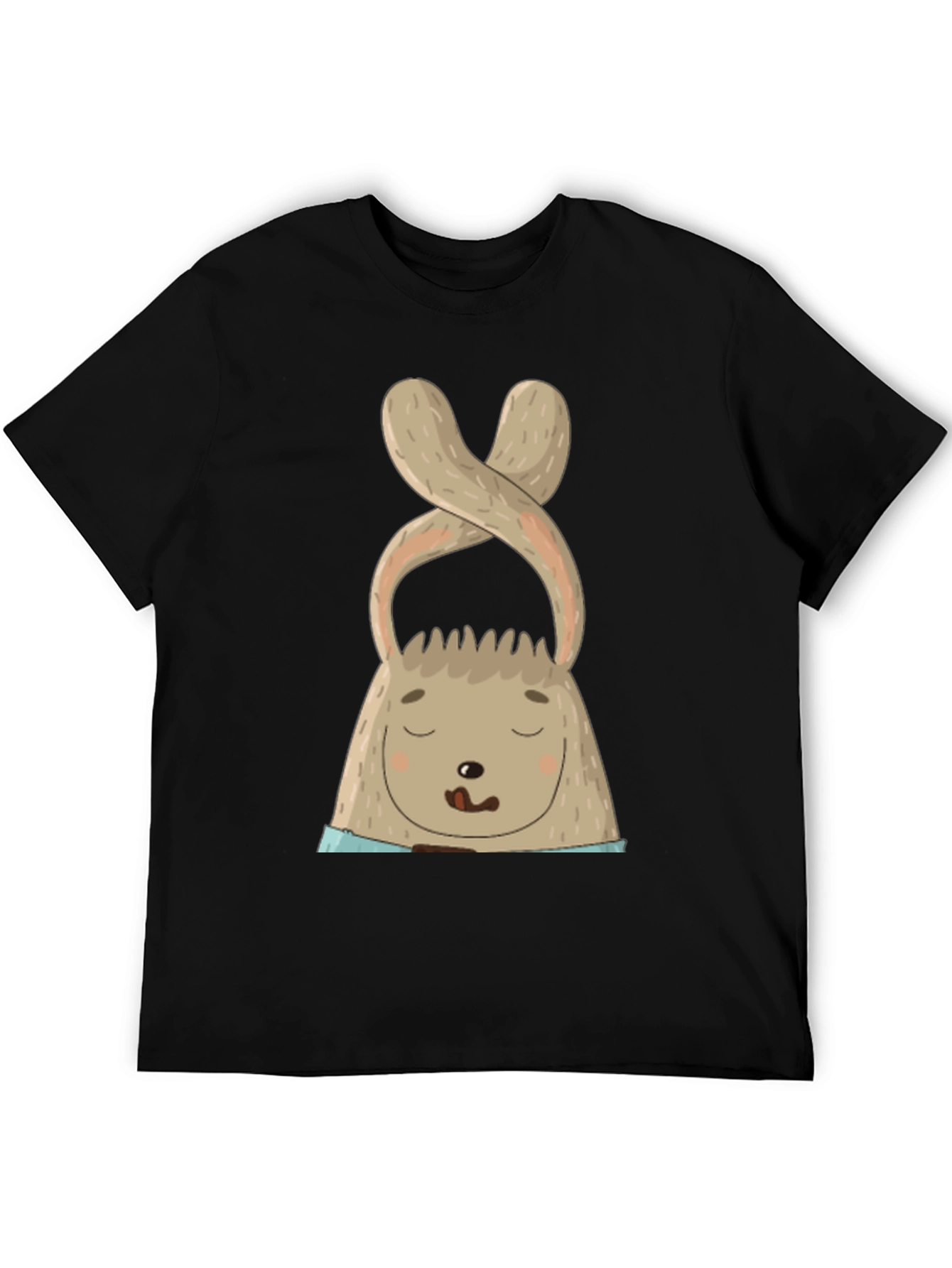 Cute Bunny Graphic Tee - Black Cotton Blend