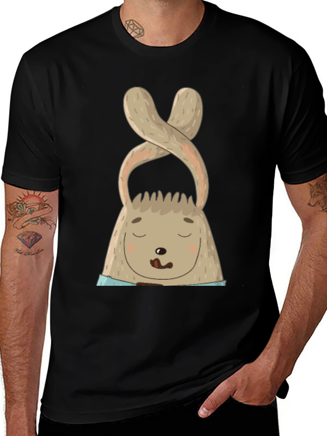 Cute Bunny Graphic Tee - Black Cotton Blend