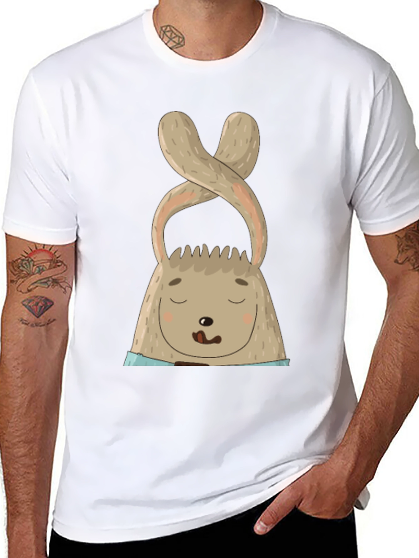 Cute Bunny Graphic Tee - Black Cotton Blend